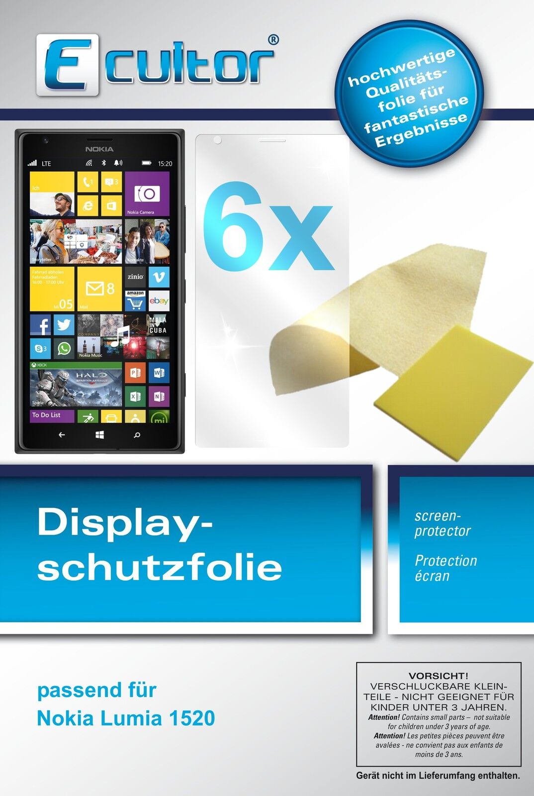 6x Schutzfolie klar für Lumia 1520 Nokia Display-Schutzfolie