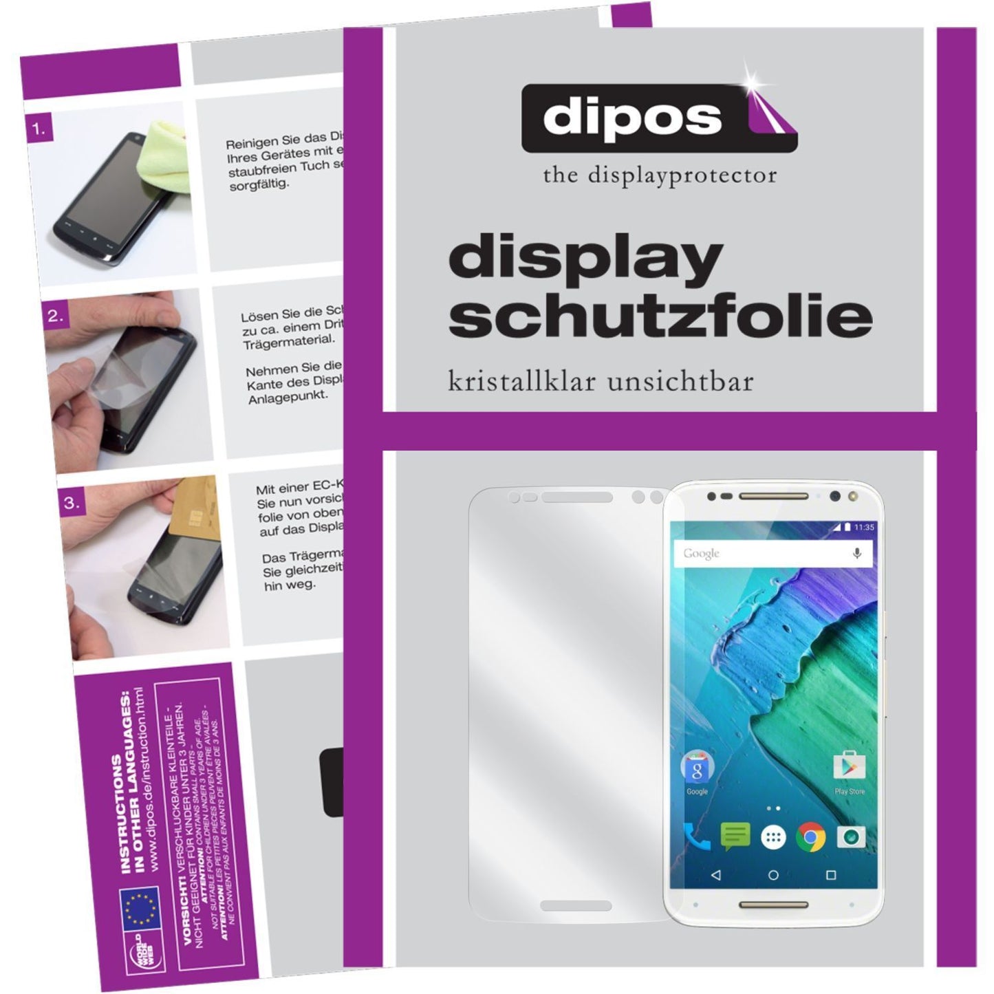 Klare Displayschutzfolie von dipos passend für Moto X Style Motorola, präziser Zuschnitt und blasenfrei montiert