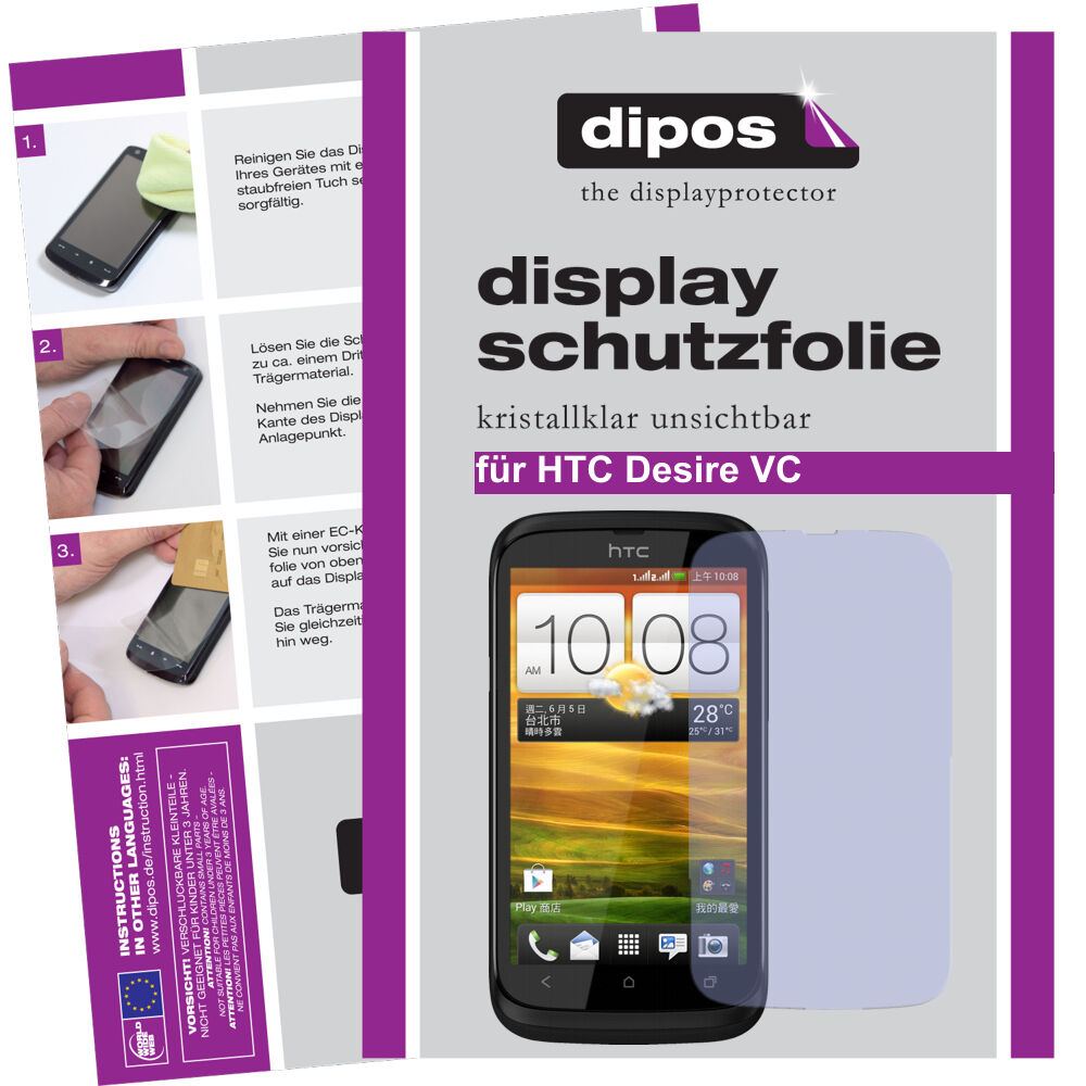 Klare Displayschutzfolie von dipos passend für Desire V HTC, präziser Zuschnitt und blasenfrei montiert