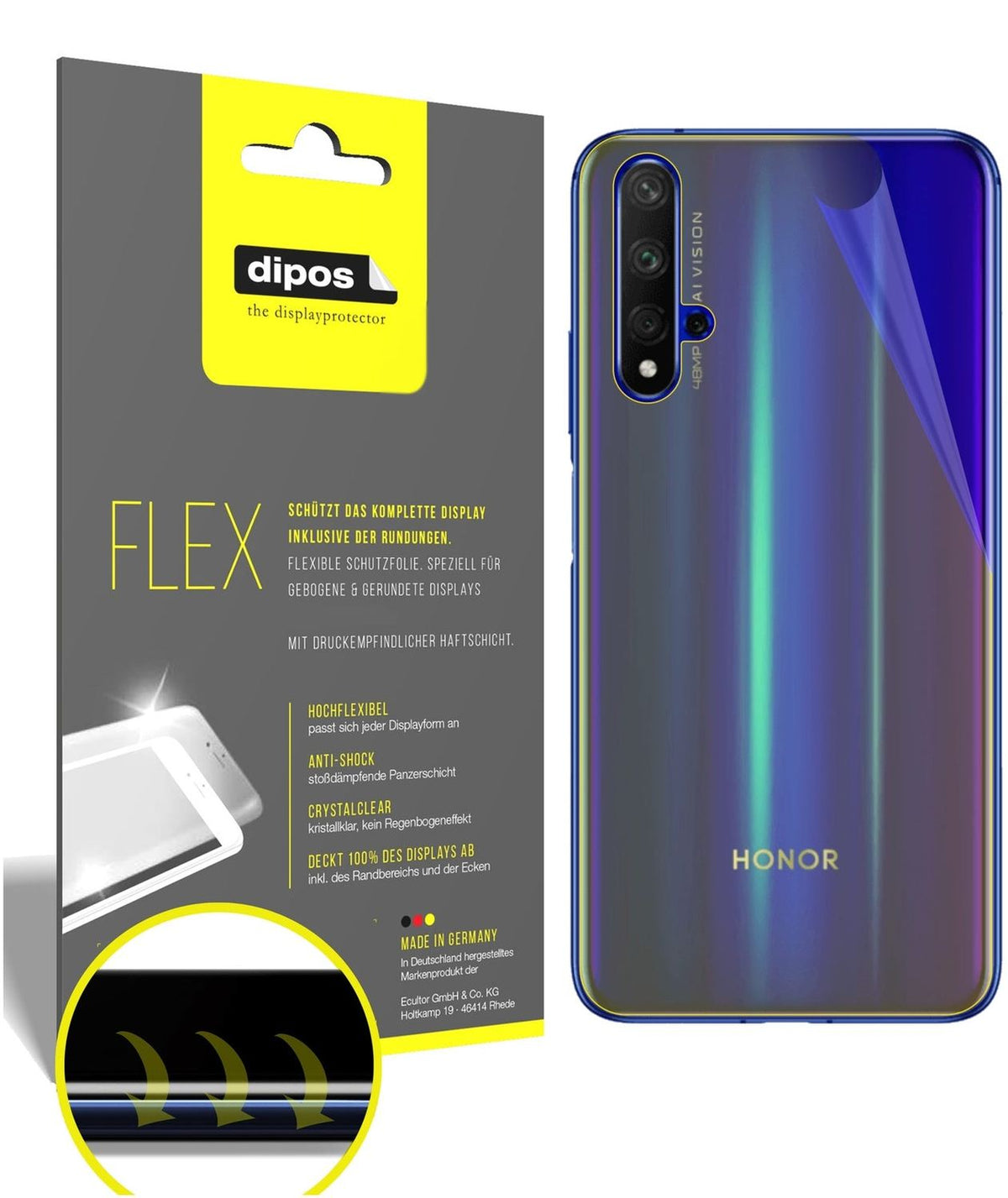 2x 3D Full Cover Schutzfolie für Honor 20 Pro Rückseite