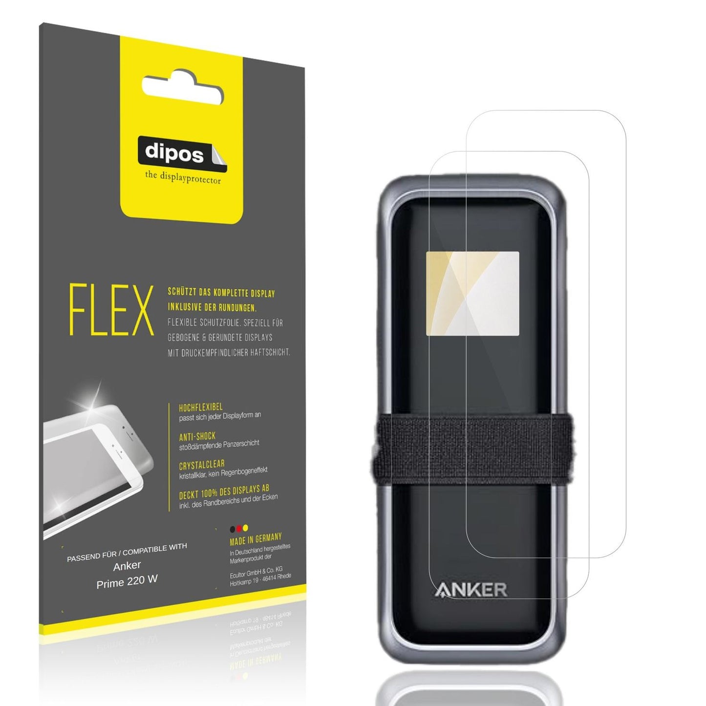Klare Displayschutzfolie von dipos passend f�r Anker Prime 220 W, 100% Displayabdeckung und blasenfreie Montage