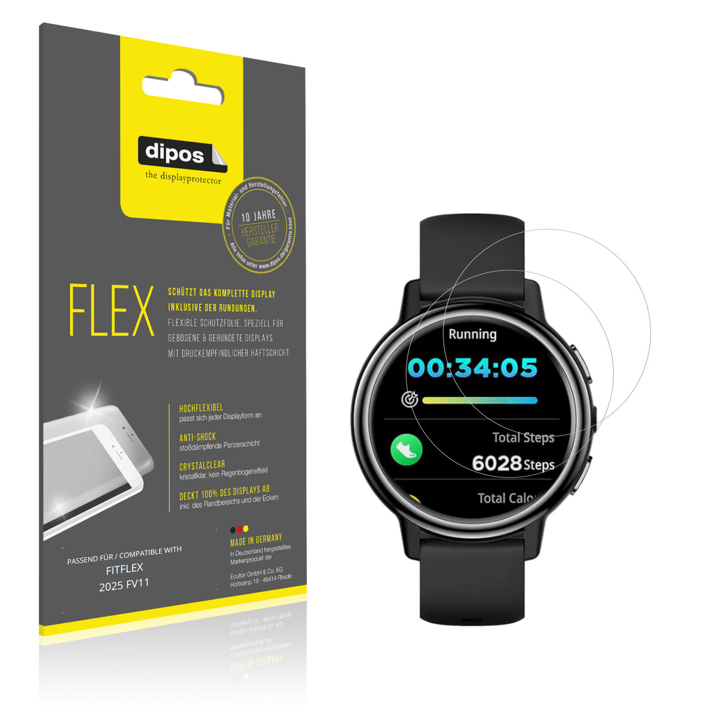 Klare Displayschutzfolie von dipos passend für FITFLEX 2025 FV11, 100% Displayabdeckung und blasenfreie Montage