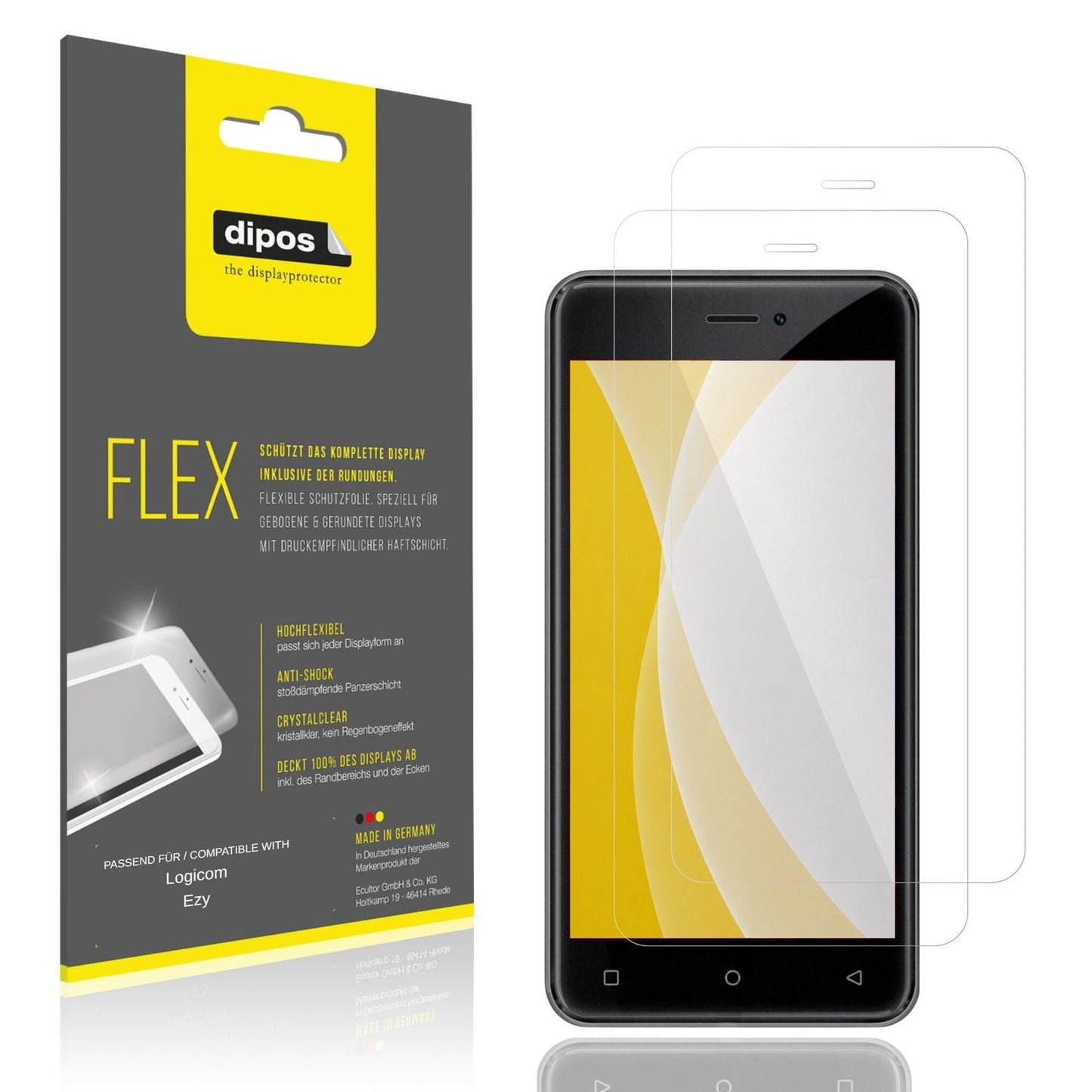 Klare Displayschutzfolie von dipos passend für Logicom Ezy, 100% Displayabdeckung und blasenfreie Montage