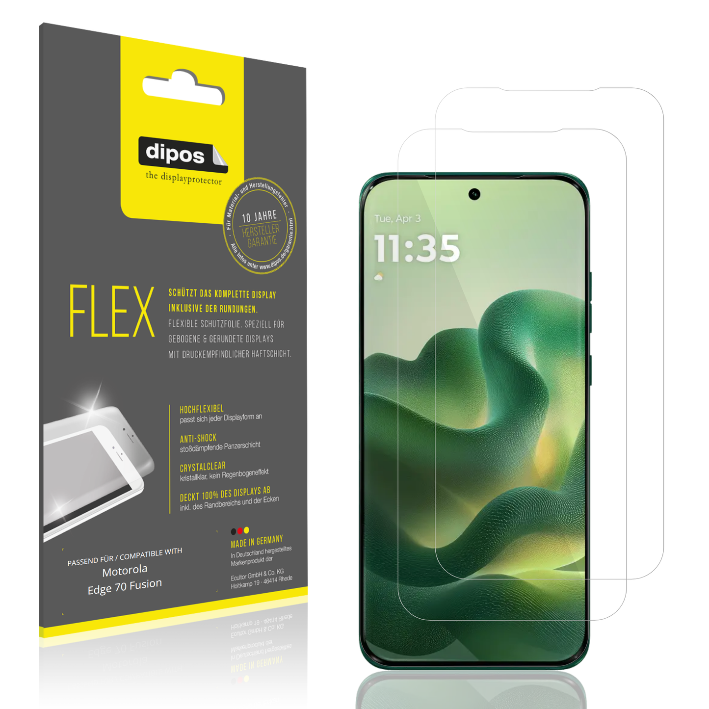 Klare Displayschutzfolie von dipos passend für Motorola Edge 70 Fusion, 100% Displayabdeckung und blasenfreie Montage