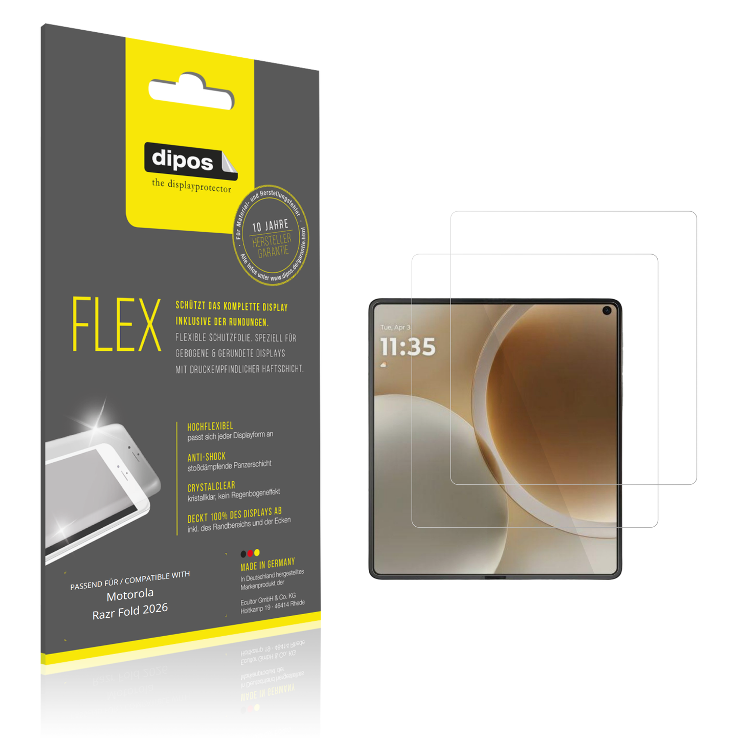 Klare Displayschutzfolie von dipos passend für Motorola Razr Fold 2026 Aussenseite, 100% Displayabdeckung und blasenfreie Montage
