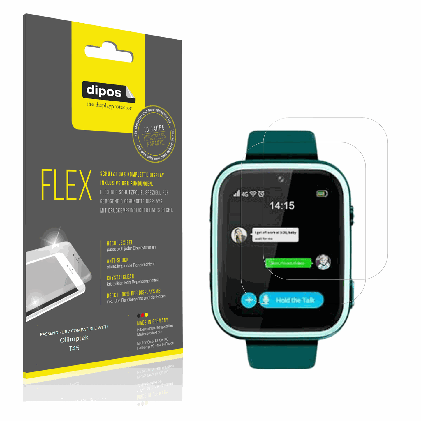 Klare Displayschutzfolie von dipos passend für Oliimptek T45, 100% Displayabdeckung und blasenfreie Montage
