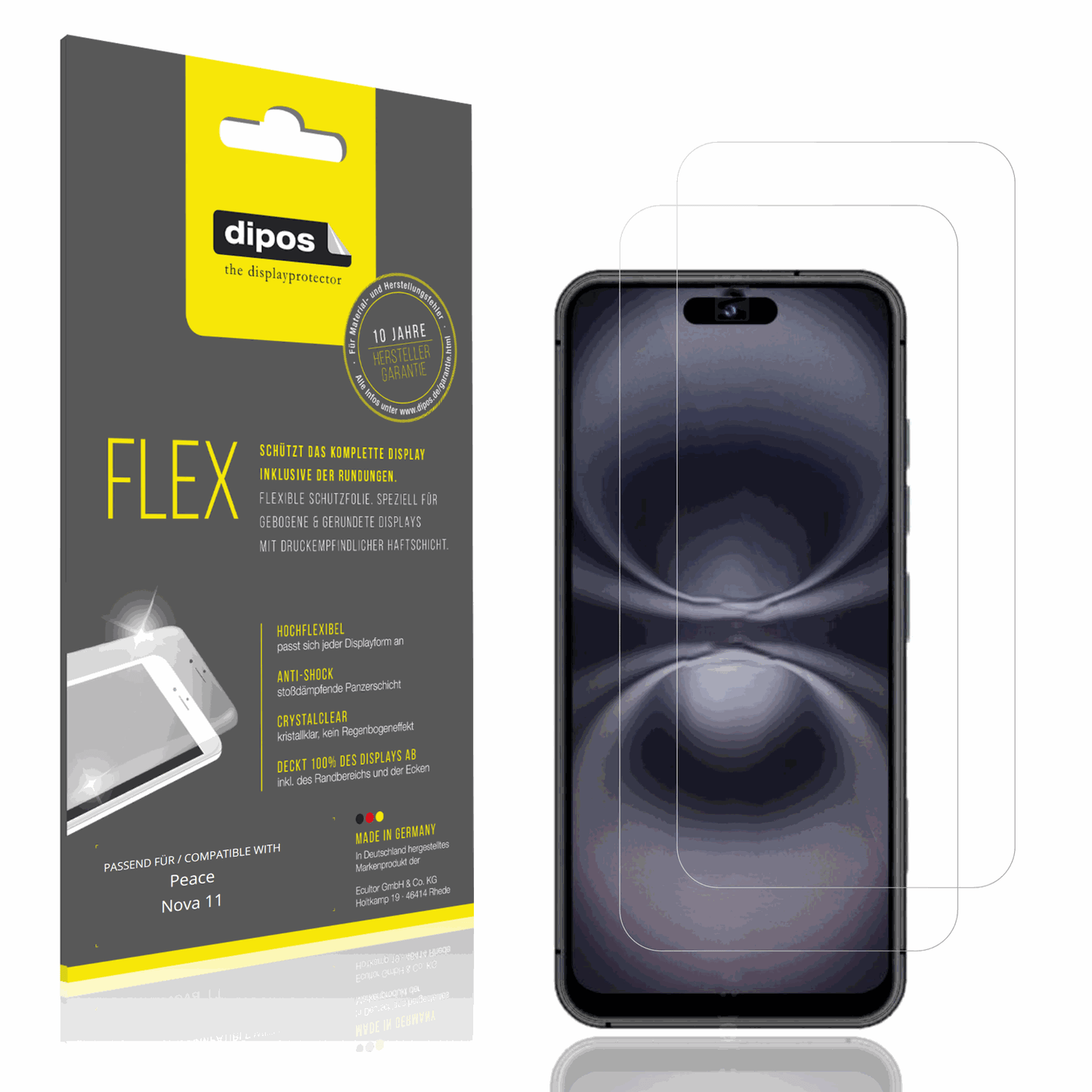 Klare Displayschutzfolie von dipos passend für Peace Nova 11, 100% Displayabdeckung und blasenfreie Montage