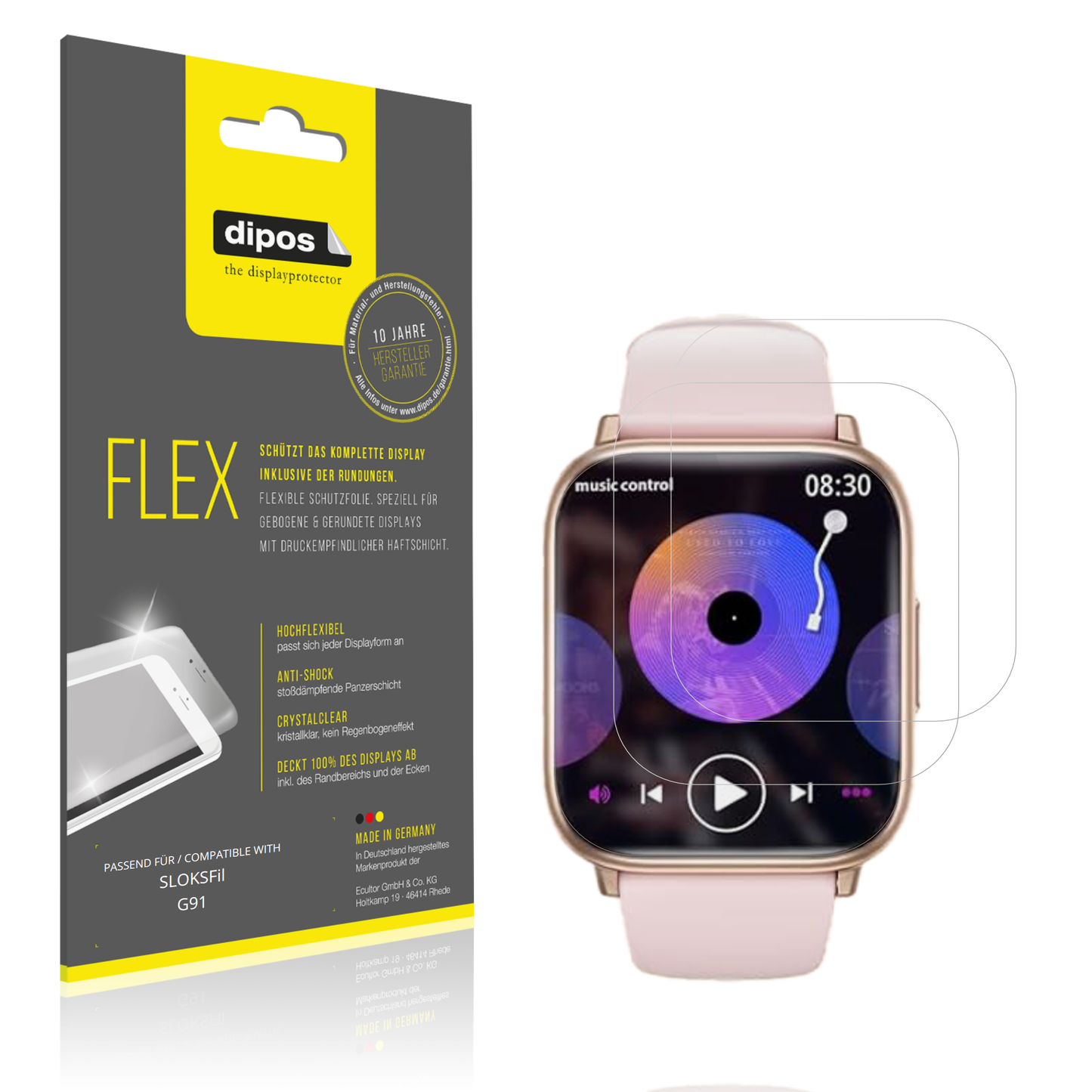 Klare Displayschutzfolie von dipos passend für SLOKSFil G91, 100% Displayabdeckung und blasenfreie Montage