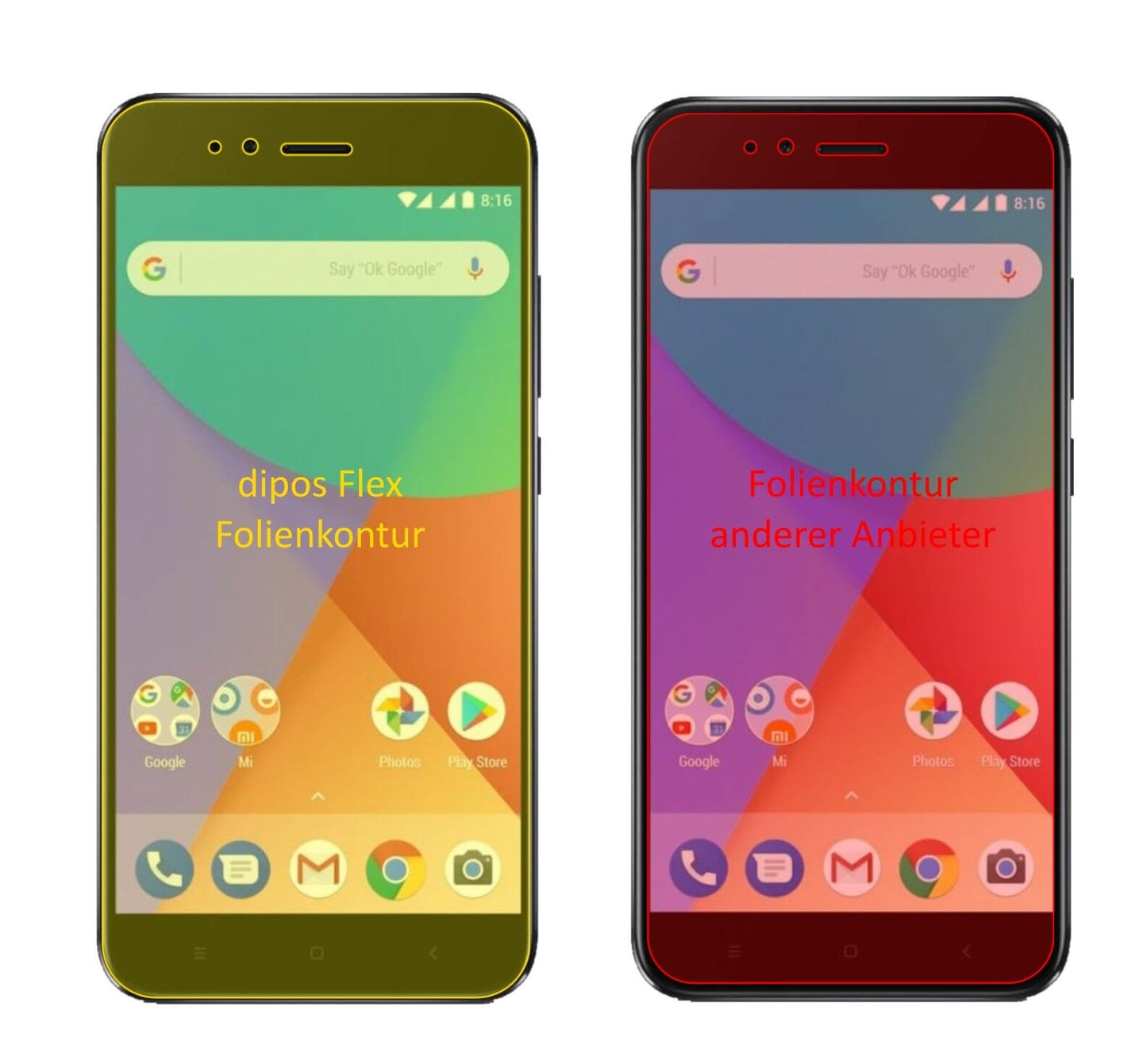 Klare Displayschutzfolie von dipos passend für Xiaomi Mi A1, 100% Displayabdeckung und blasenfreie Montage