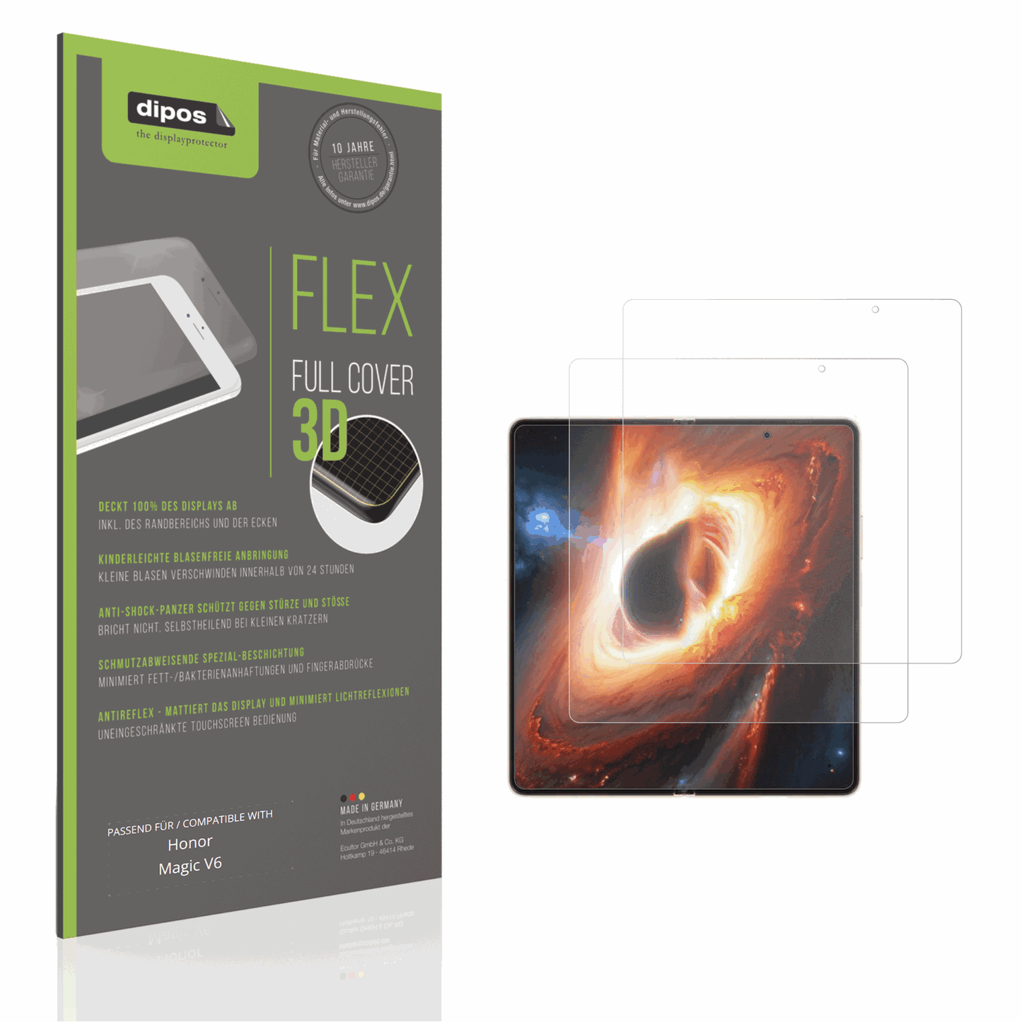 Matte Displayschutzfolie von dipos passend für Honor Magic V6 Innenseite, 100% Displayabdeckung und blasenfreie Montage