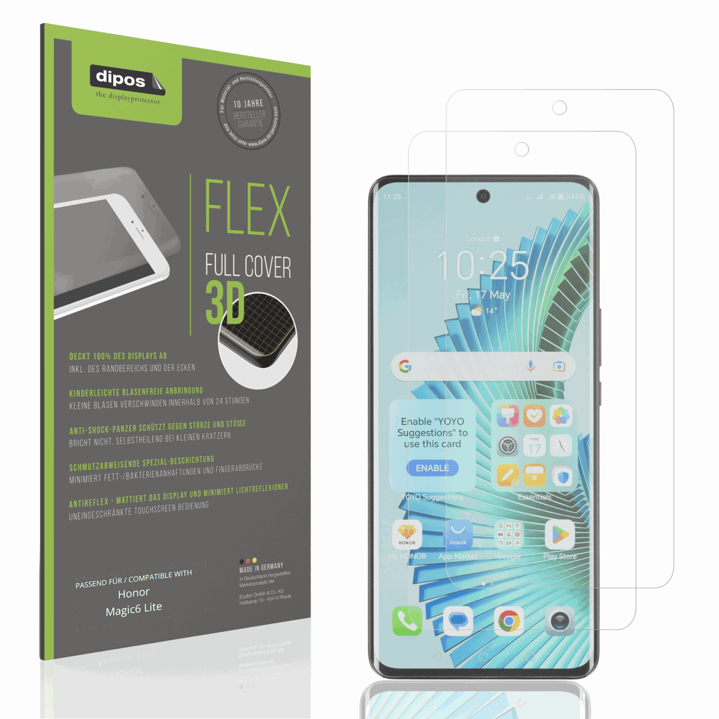 Matte Displayschutzfolie von dipos passend für Honor Magic6 Lite, 100% Displayabdeckung und blasenfreie Montage