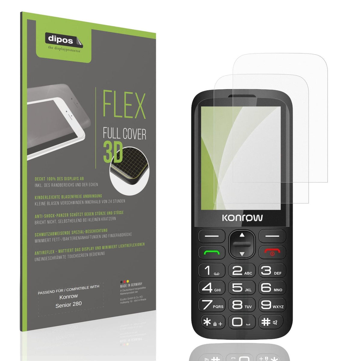 Matte Displayschutzfolie von dipos passend für Konrow Senior 280, 100% Displayabdeckung und blasenfreie Montage