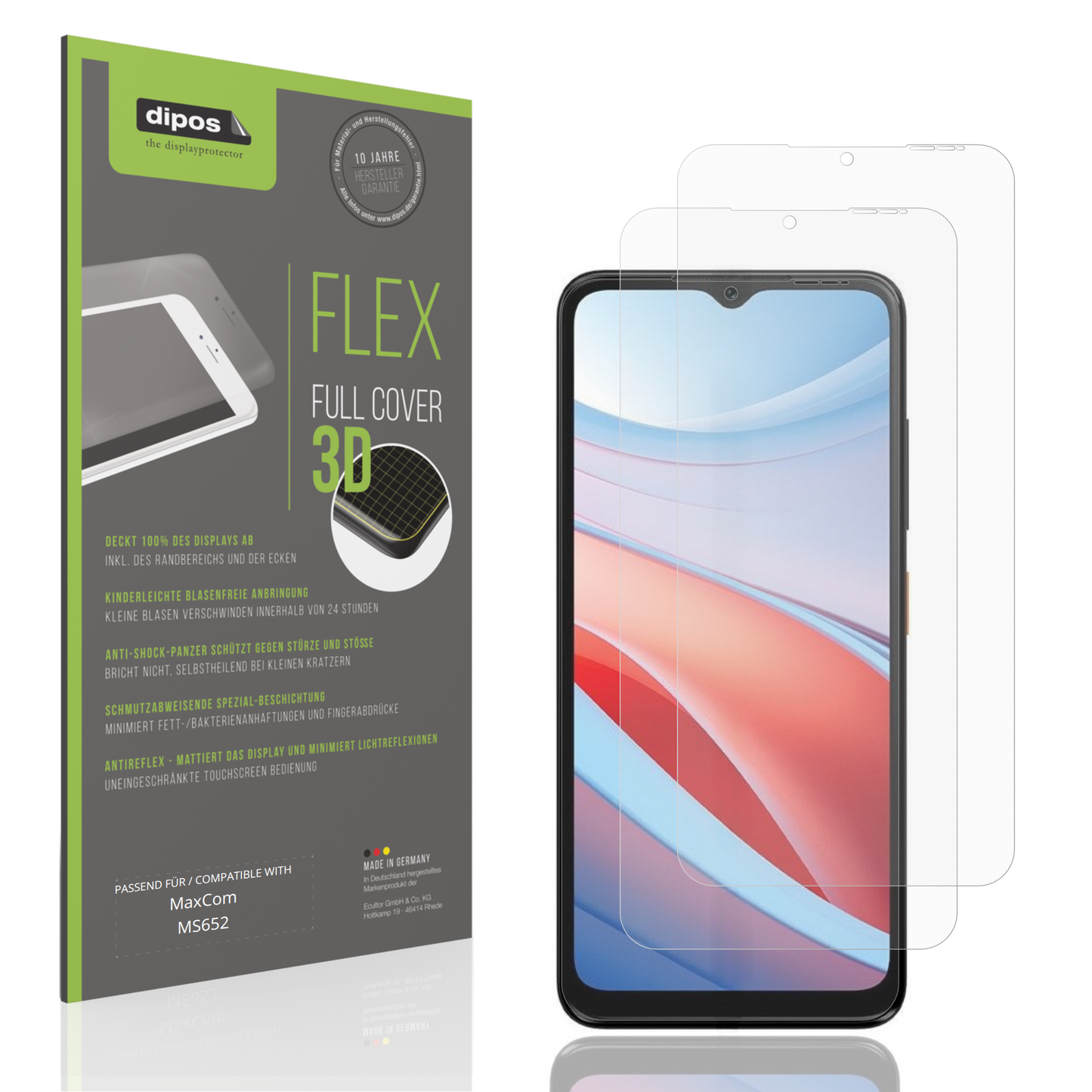 Matte Displayschutzfolie von dipos passend für MaxCom MS652, 100% Displayabdeckung und blasenfreie Montage