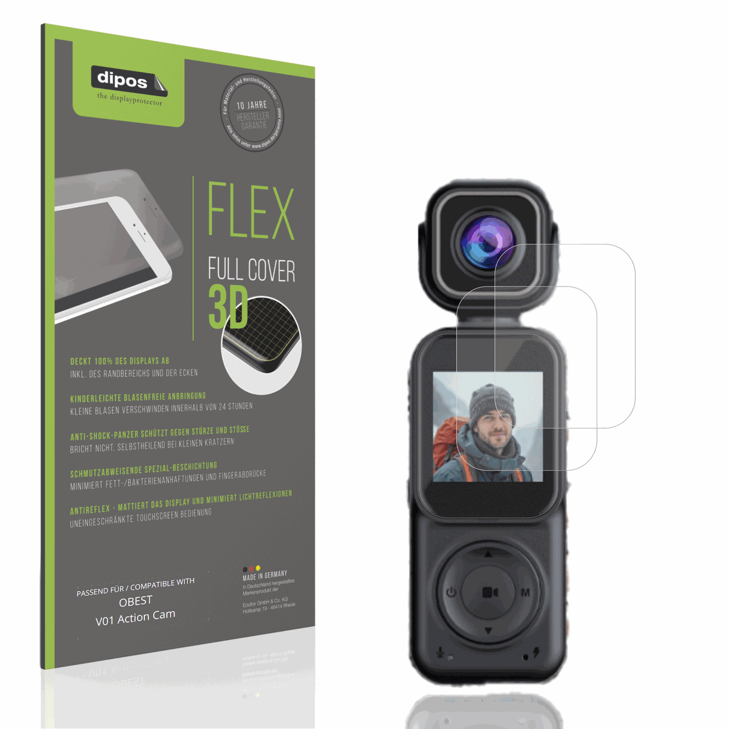 Matte Displayschutzfolie von dipos passend für OBEST V01 Action Cam, 100% Displayabdeckung und blasenfreie Montage