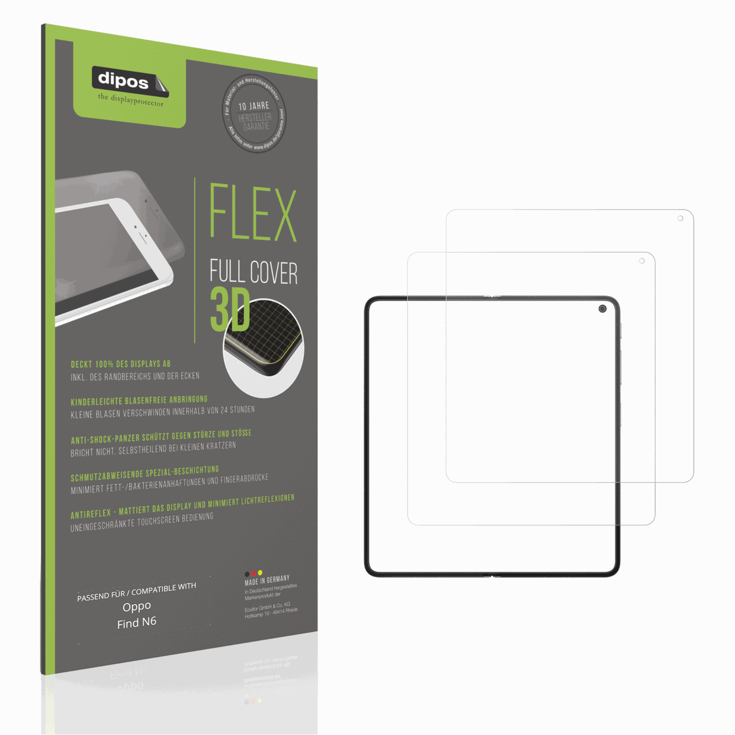 Matte Displayschutzfolie von dipos passend für Oppo Find N6, 100% Displayabdeckung und blasenfreie Montage