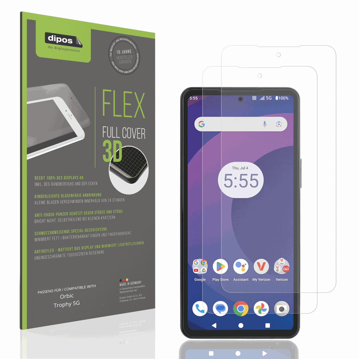 Matte Displayschutzfolie von dipos passend für Orbic Trophy 5G, 100% Displayabdeckung und blasenfreie Montage