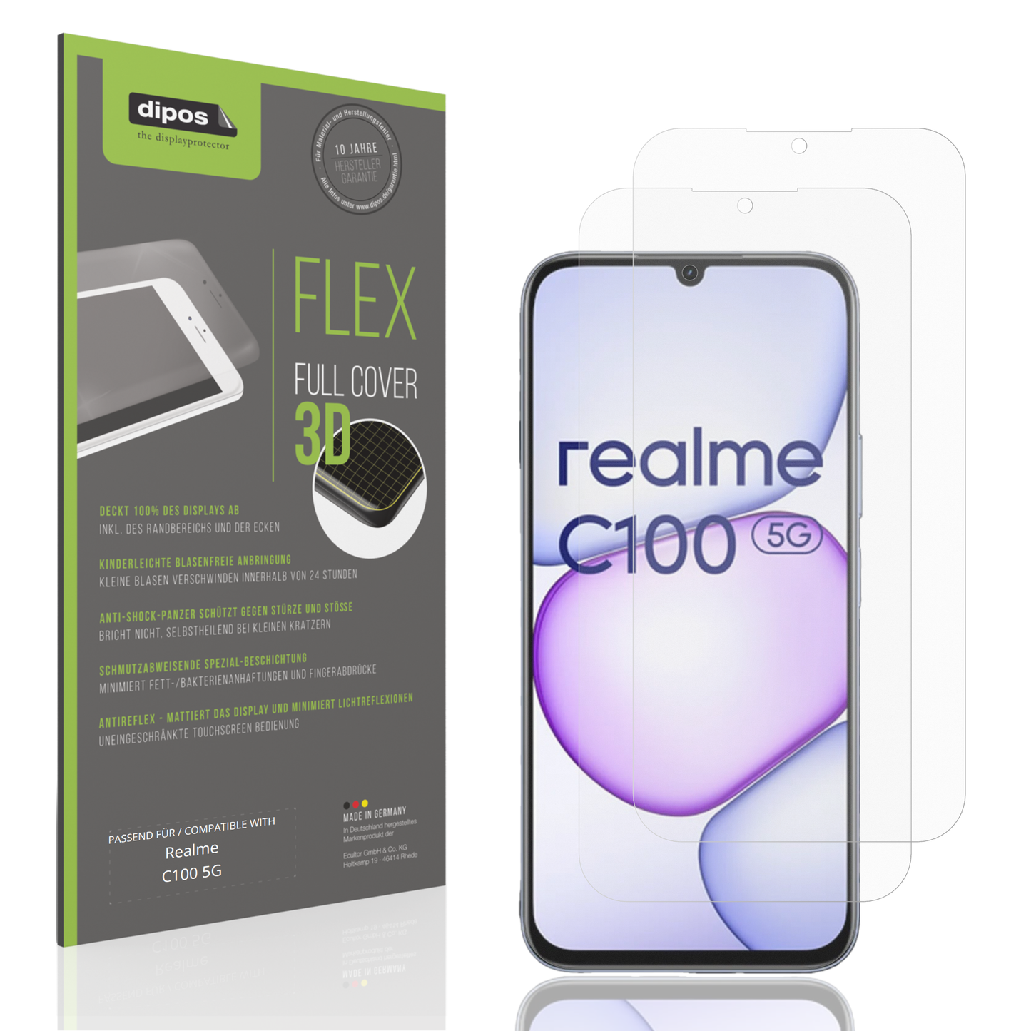 Matte Displayschutzfolie von dipos passend für Realme C100 5G, 100% Displayabdeckung und blasenfreie Montage