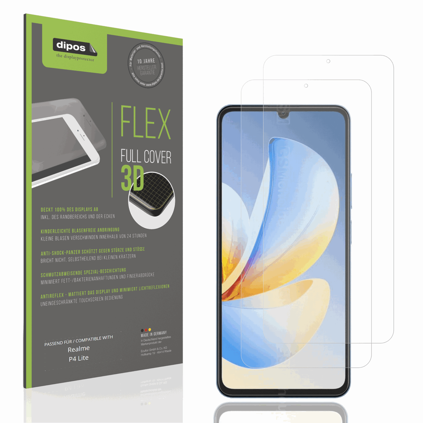 Matte Displayschutzfolie von dipos passend für Realme P4 Lite, 100% Displayabdeckung und blasenfreie Montage