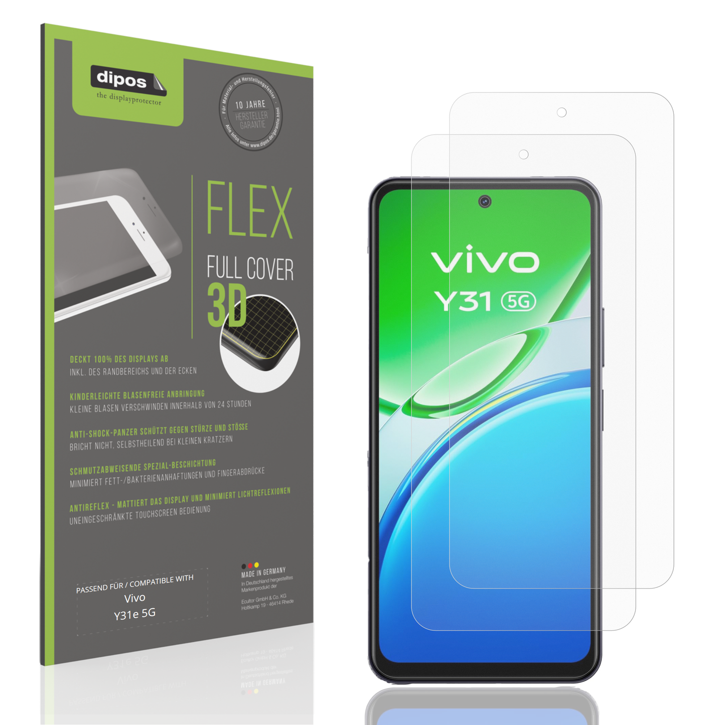 Matte Displayschutzfolie von dipos passend für Vivo Y31e 5G, 100% Displayabdeckung und blasenfreie Montage