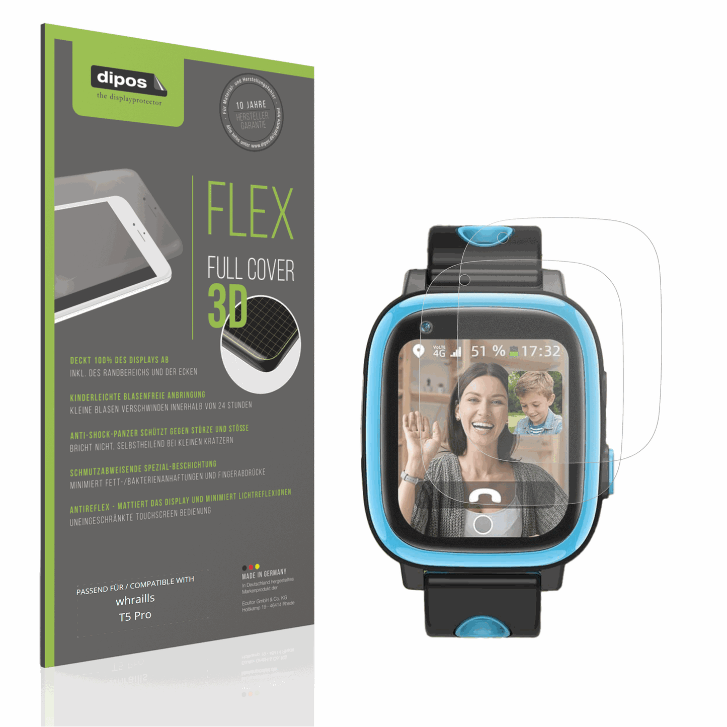 Matte Displayschutzfolie von dipos passend für whraills T5 Pro, 100% Displayabdeckung und blasenfreie Montage