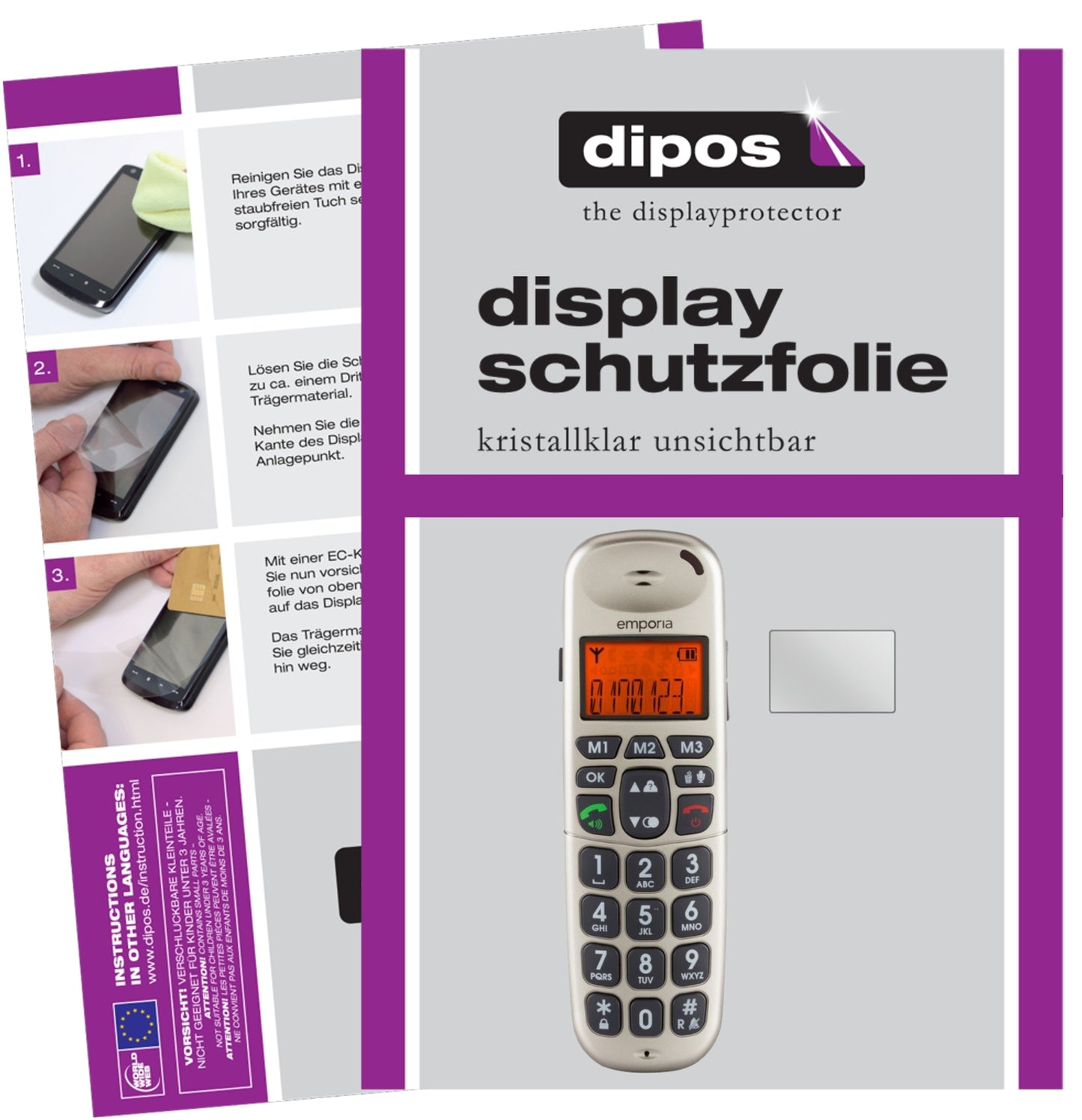 Klare Displayschutzfolie von dipos passend für Emporia D40, präziser Zuschnitt und blasenfrei montiert