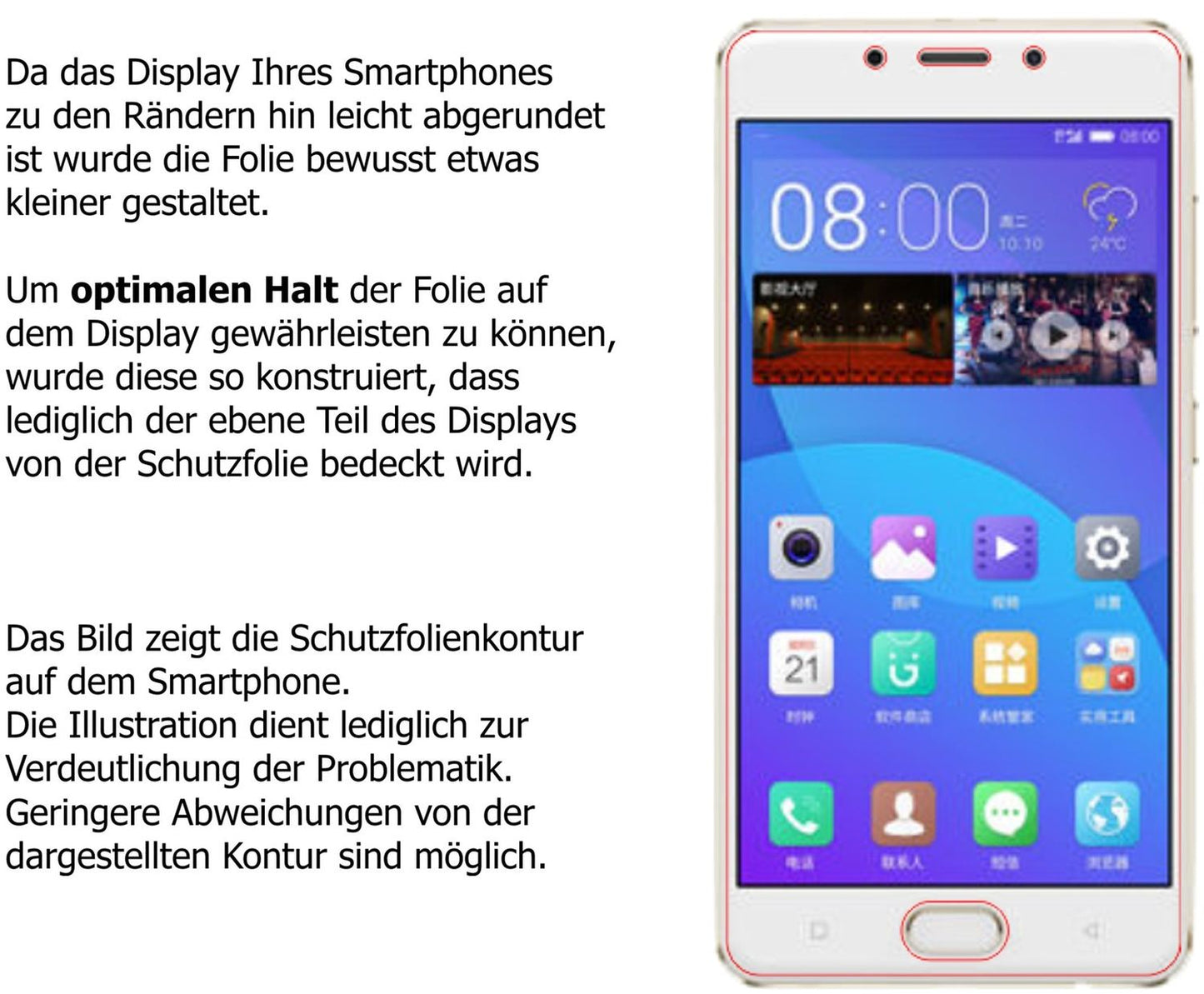 Schutzfolie mit optimaler Passform, zur Verwendung mit Hüllen geeignet