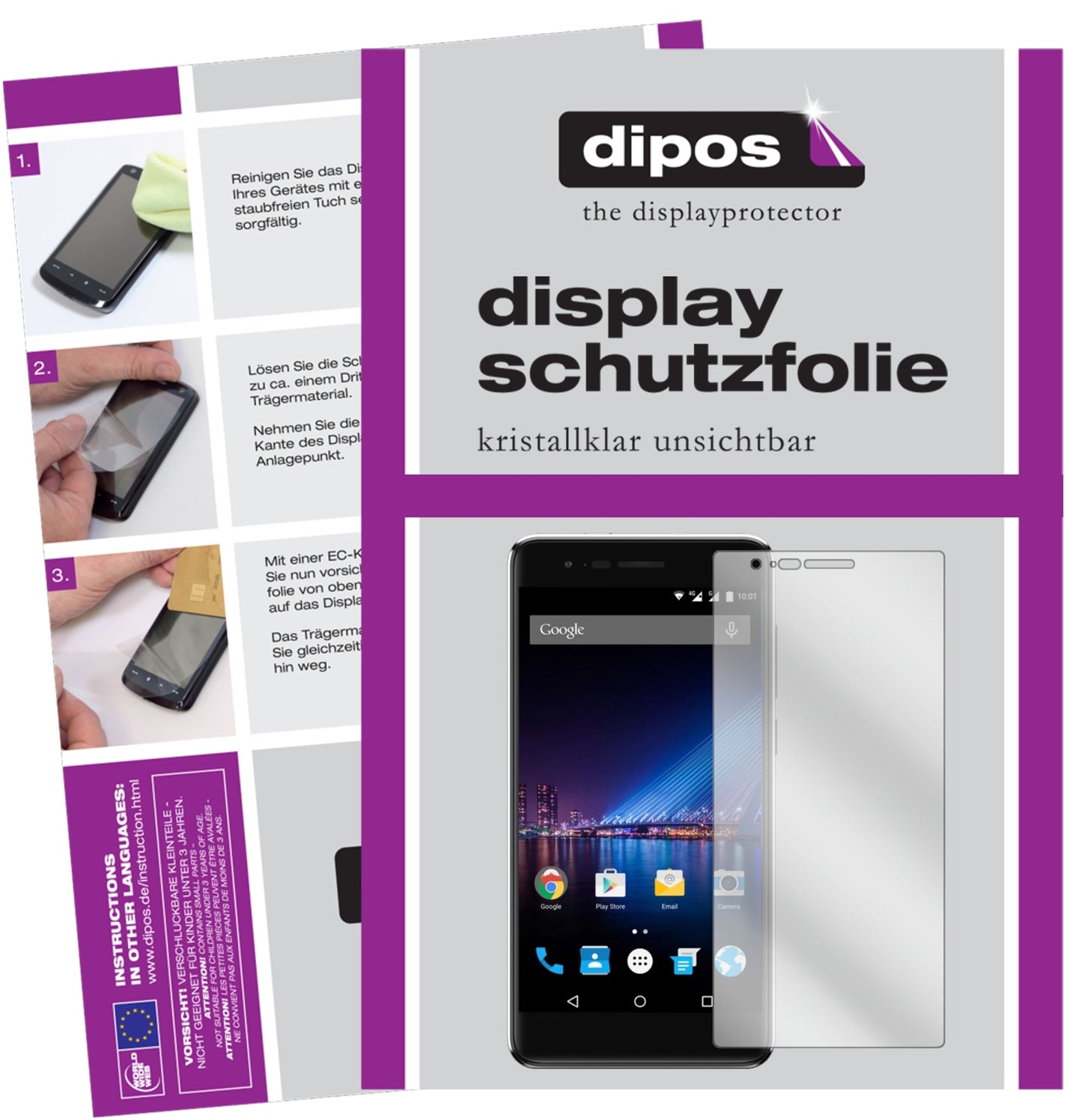 Klare Displayschutzfolie von dipos passend für Phicomm Energy 4s, präziser Zuschnitt und blasenfrei montiert