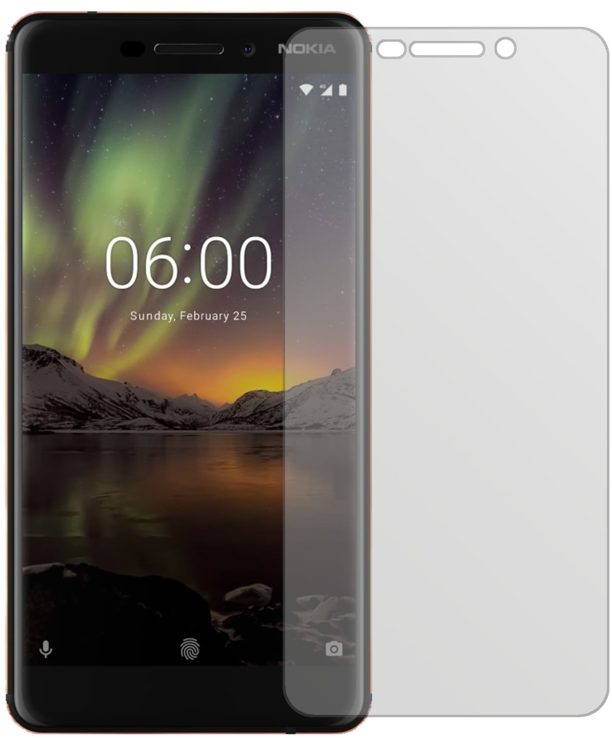 Nokia6 (2018) mit aufgebrachter dipos Displayschutzfolie, die lästige Fingerabdrücke minimiert