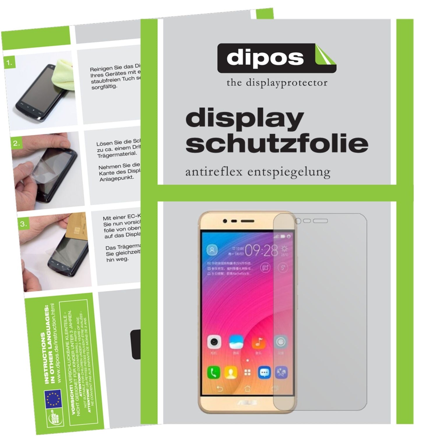 Matte Displayschutzfolie von dipos passend für Asus ZenFone Pegasus 3s, präziser Zuschnitt und blasenfrei montiert