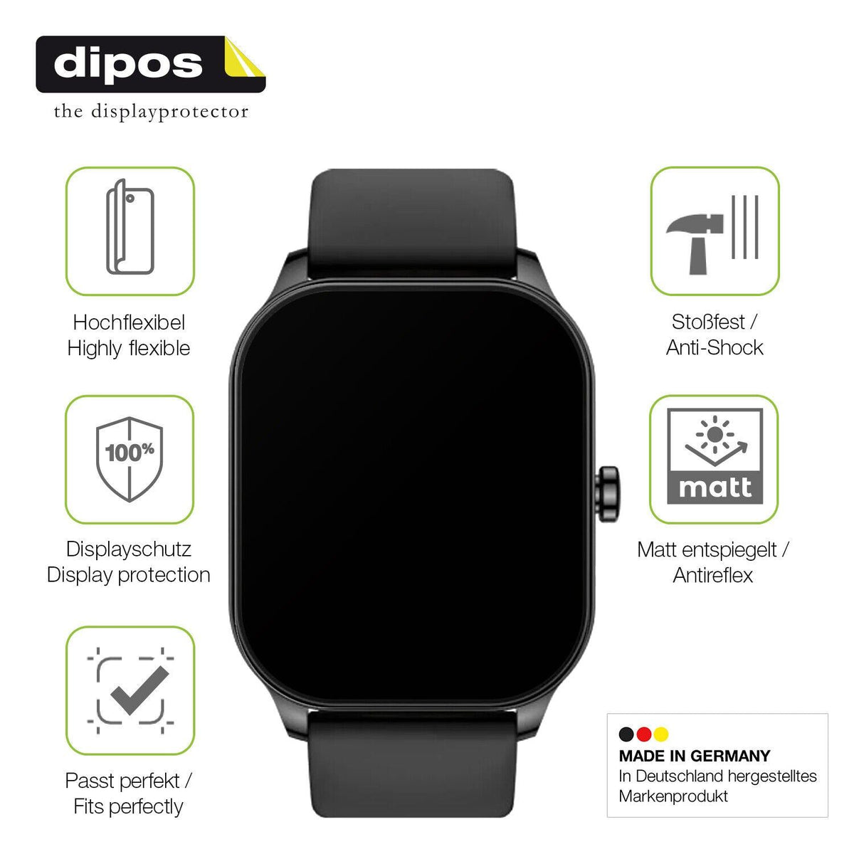 2x Full Cover Schutzfolie matt für Amazfit Pop 3s