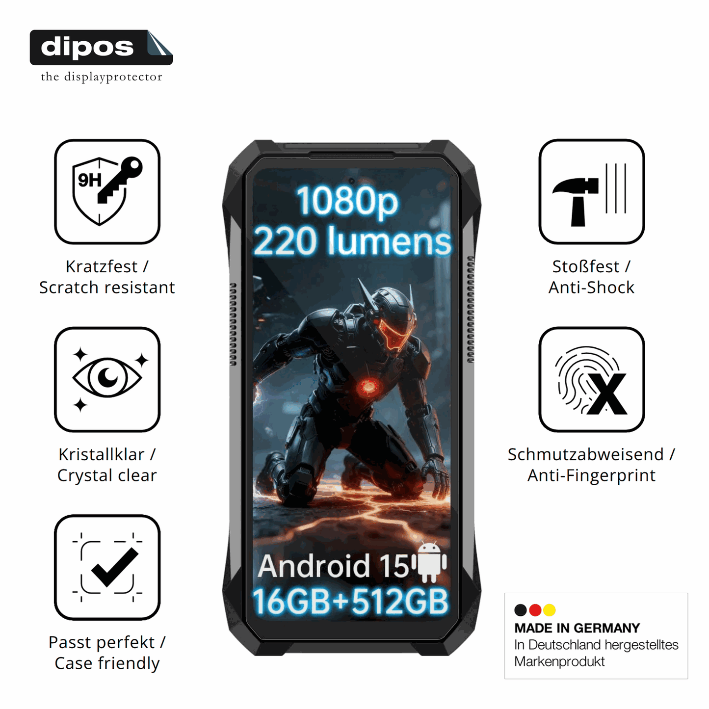 Displayschutz hergestellt in Deutschland, höchste Qualität made in Germany