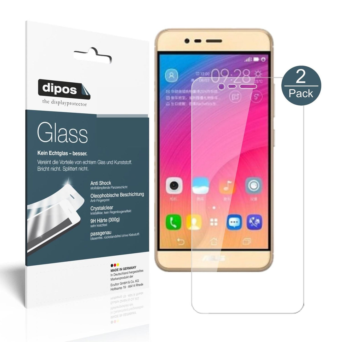 2x 9H Schutzfolie für Asus ZenFone Pegasus 3s Panzerfolie (1x Vorderseite + 1x Rückseite)