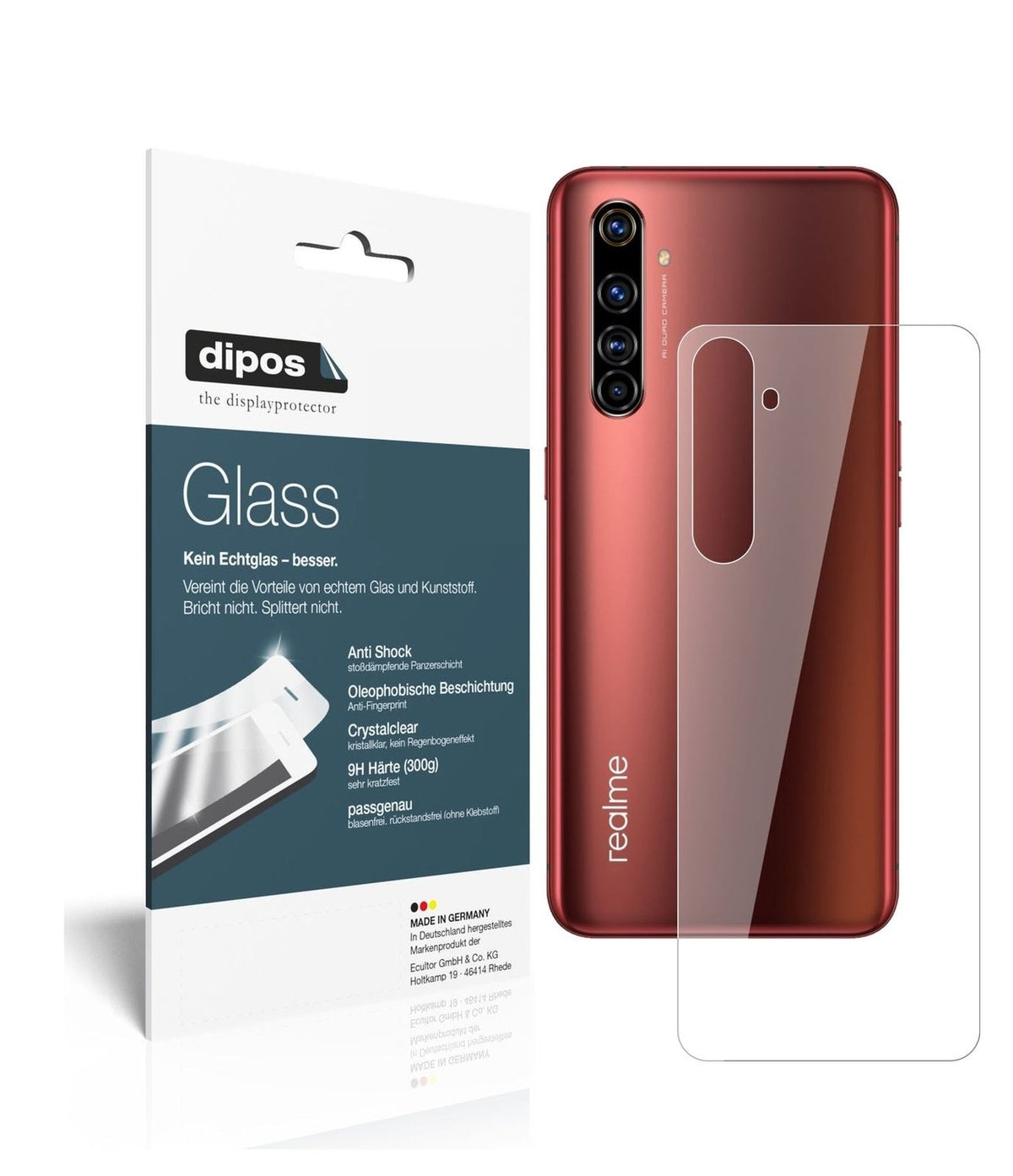 1x 9H Schutzfolie für Oppo Realme X50t 5G Rückseite Panzerfolie