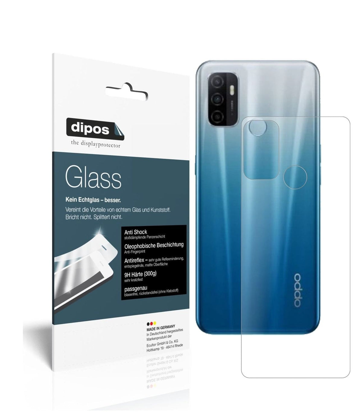 1x 9H Schutzfolie matt für Oppo A53 (2020) Rückseite Panzerfolie