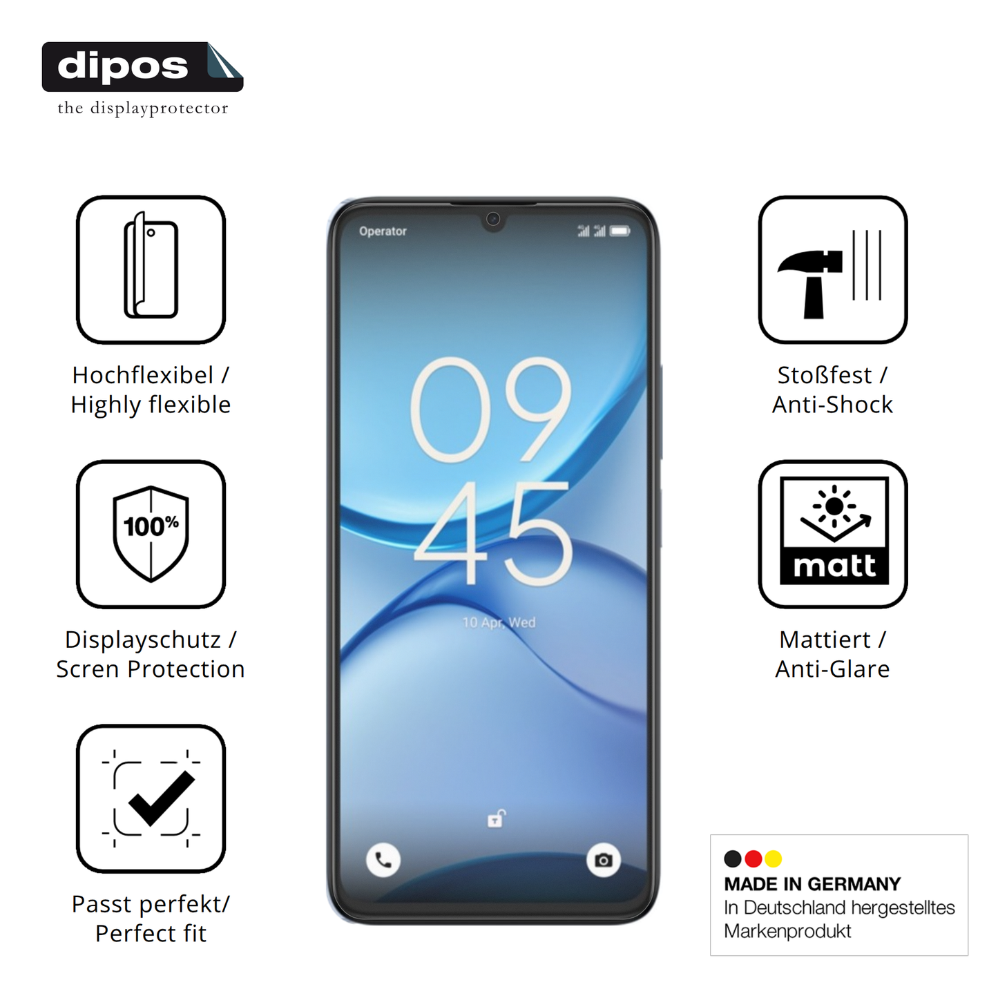 Displayschutz hergestellt in Deutschland, höchste Qualität made in Germany