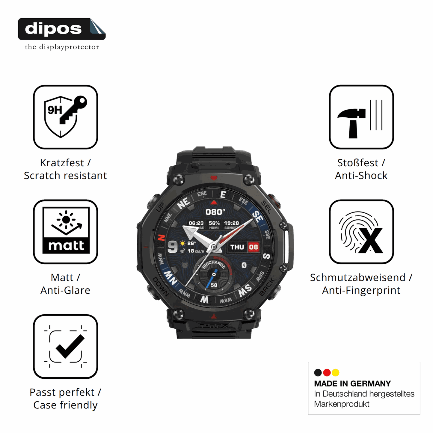 2x 9H Schutzfolie matt für Amazfit T-Rex 3 Pro Panzerfolie