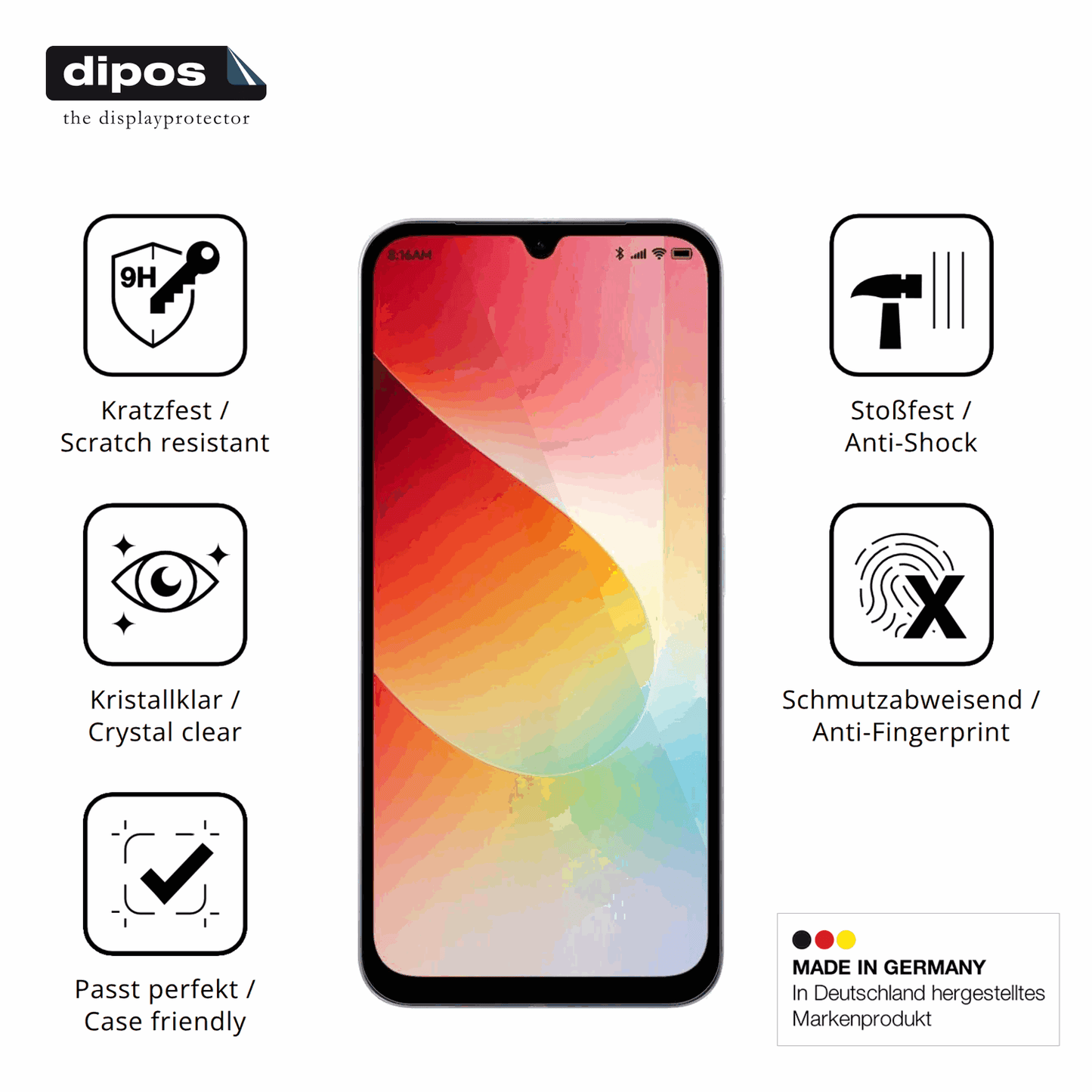 Displayschutz hergestellt in Deutschland, höchste Qualität made in Germany