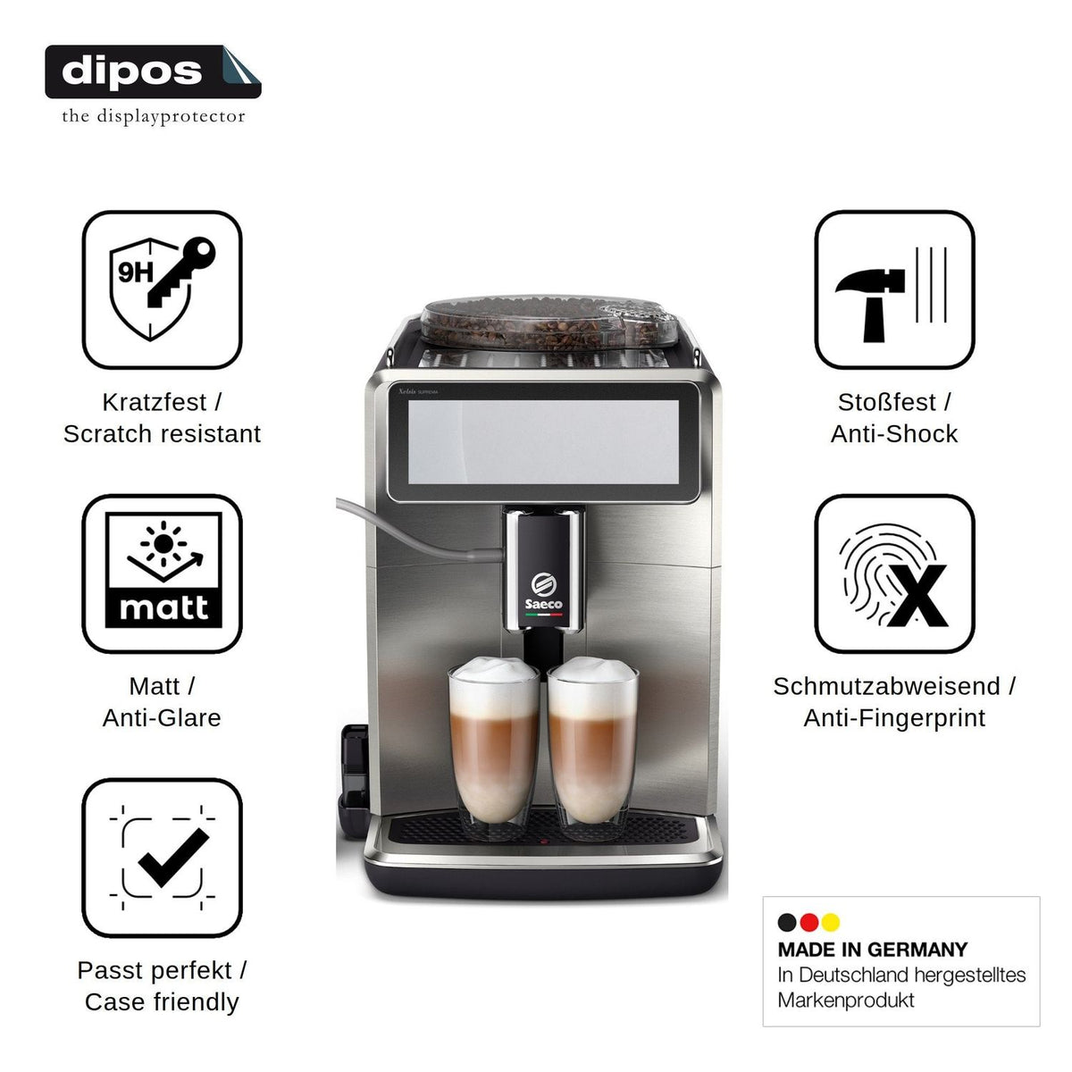 2x 9H Schutzfolie matt für Philips Saeco Xelsis Deluxe Panzerfolie