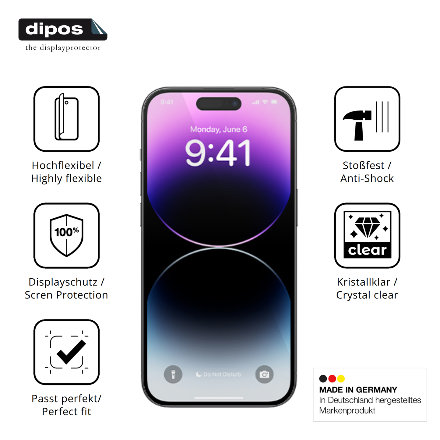 Displayschutz hergestellt in Deutschland, höchste Qualität made in Germany