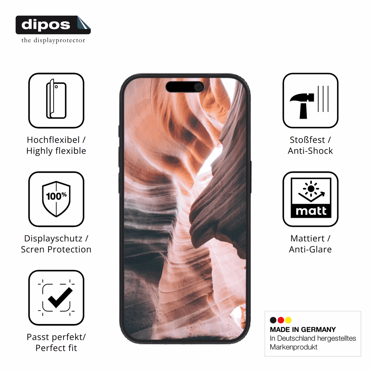Displayschutz hergestellt in Deutschland, höchste Qualität made in Germany