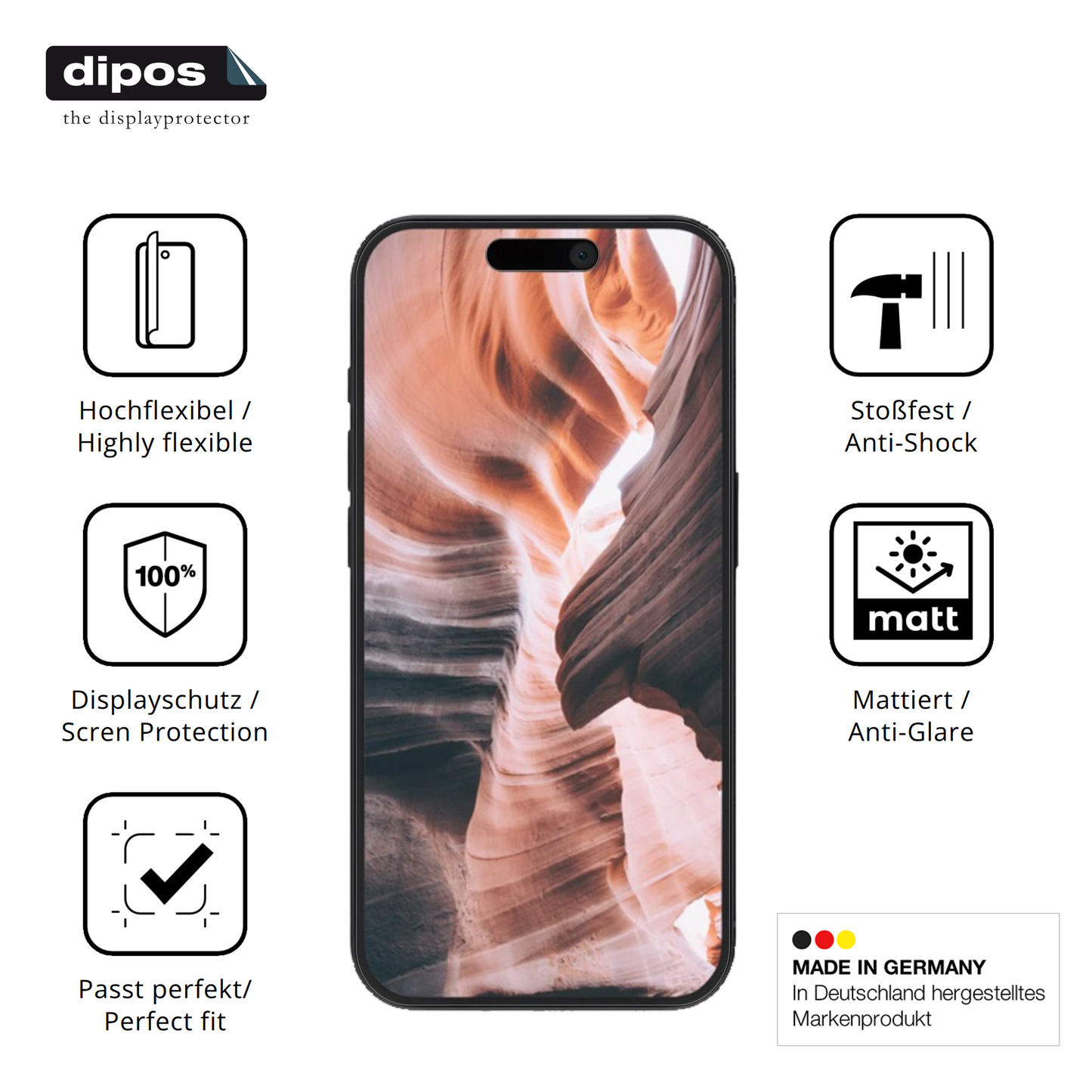 Displayschutz hergestellt in Deutschland, höchste Qualität made in Germany