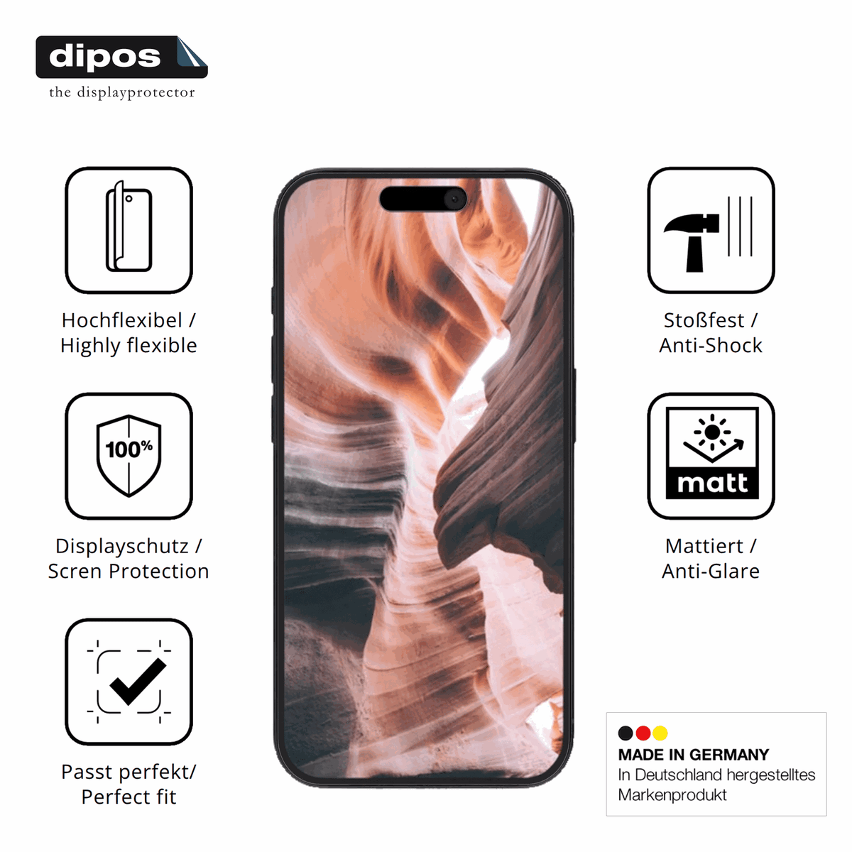 Displayschutz hergestellt in Deutschland, höchste Qualität made in Germany