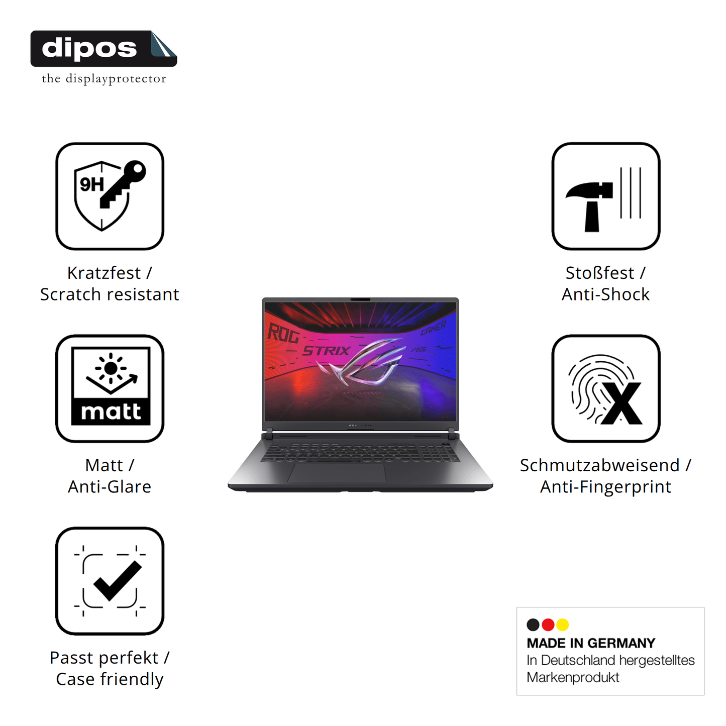 Displayschutz hergestellt in Deutschland, höchste Qualität made in Germany