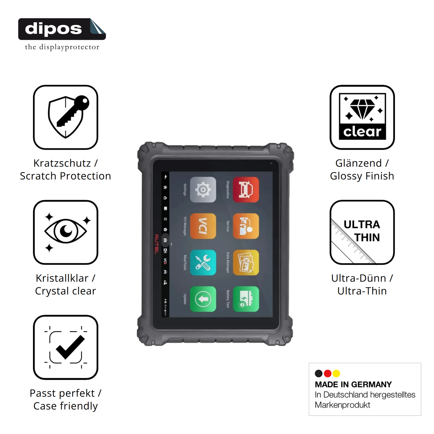 Displayschutz hergestellt in Deutschland, höchste Qualität made in Germany