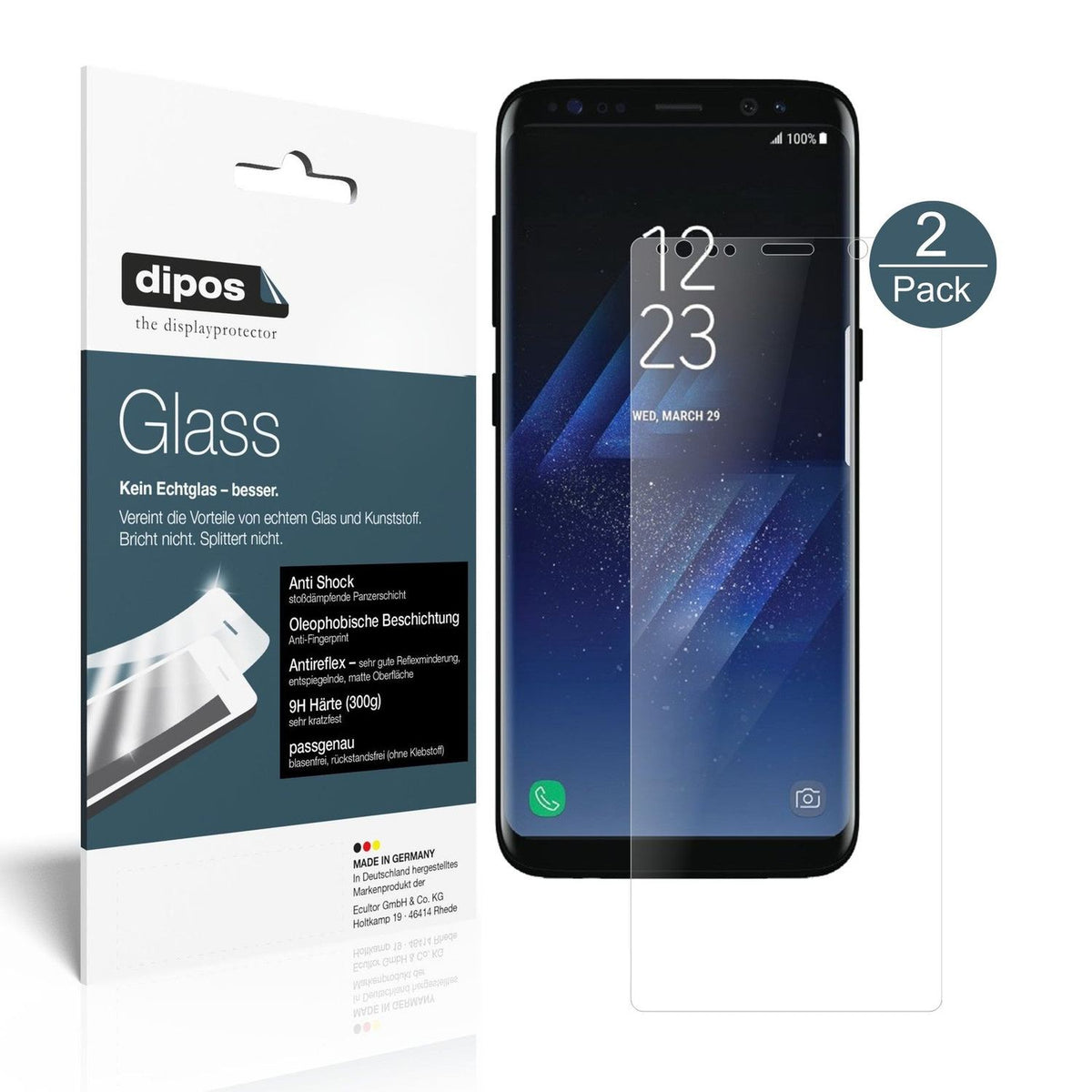 2x 9H Schutzfolie matt für Samsung Galaxy S8 Plus Panzerfolie (1x Vorderseite + 1x Rückseite)