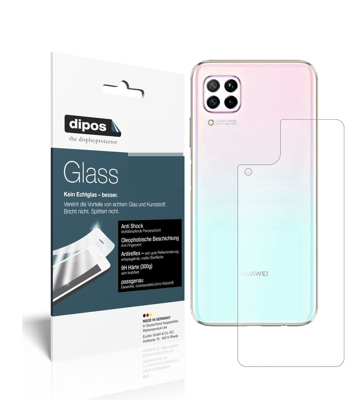 Matte Displayschutzfolie von dipos passend für Huawei P40 Lite Rückseite, 9H kratzfest und blasenfrei montiert