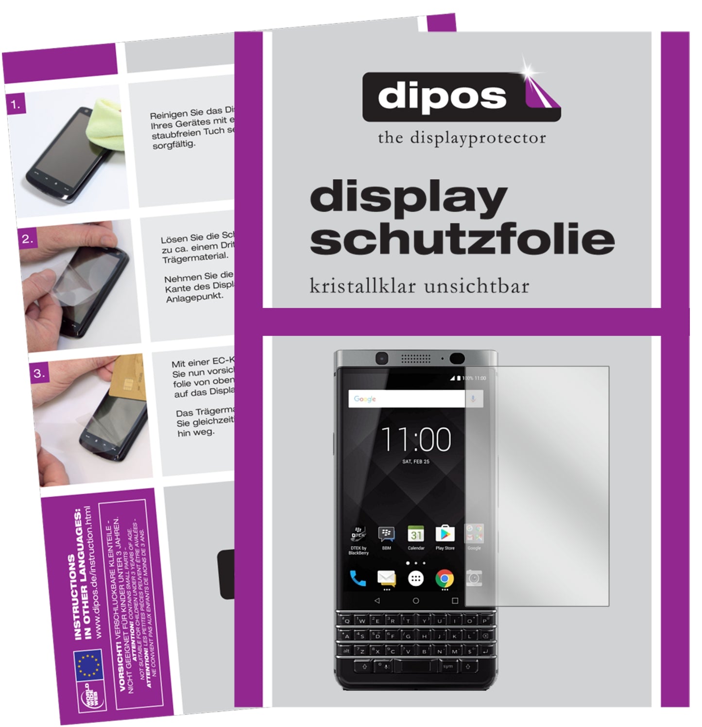 Kristallklare, dünne Schutzfolie: Kratzfest & passgenau für BlackBerry-KeyOne
