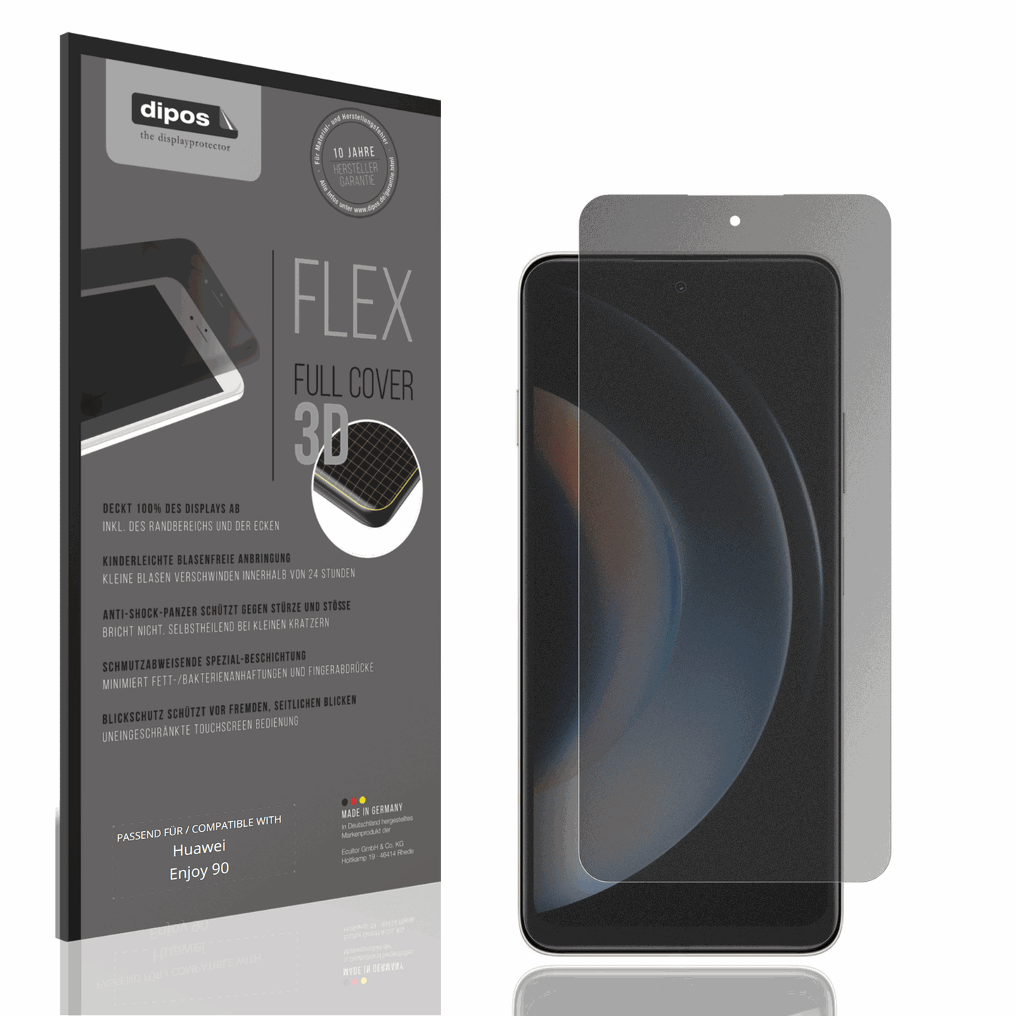 Blickschutzfolie von dipos passend für Huawei Enjoy 90, 100% Displayabdeckung und blasenfreie Montage