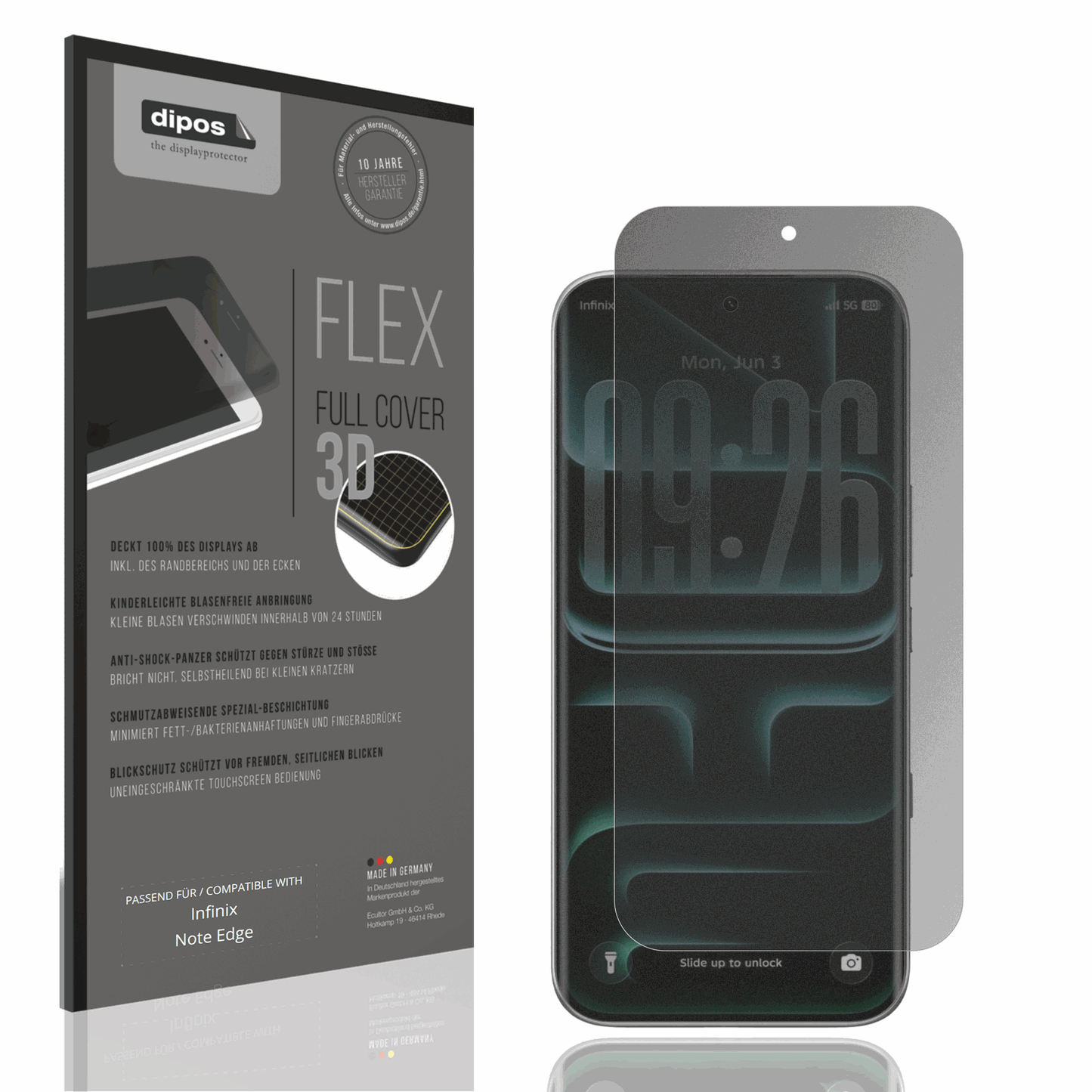 Blickschutzfolie von dipos passend f�r Infinix Note Edge, 100% Displayabdeckung und blasenfreie Montage
