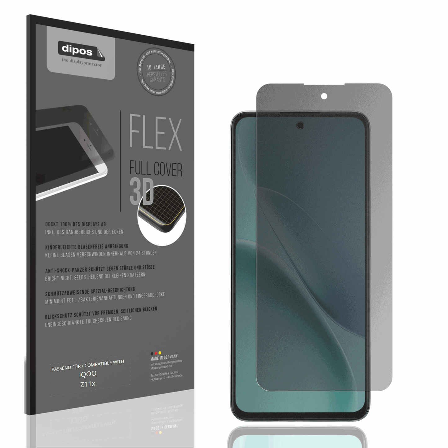 Blickschutzfolie von dipos passend für iQOO Z11x, 100% Displayabdeckung und blasenfreie Montage